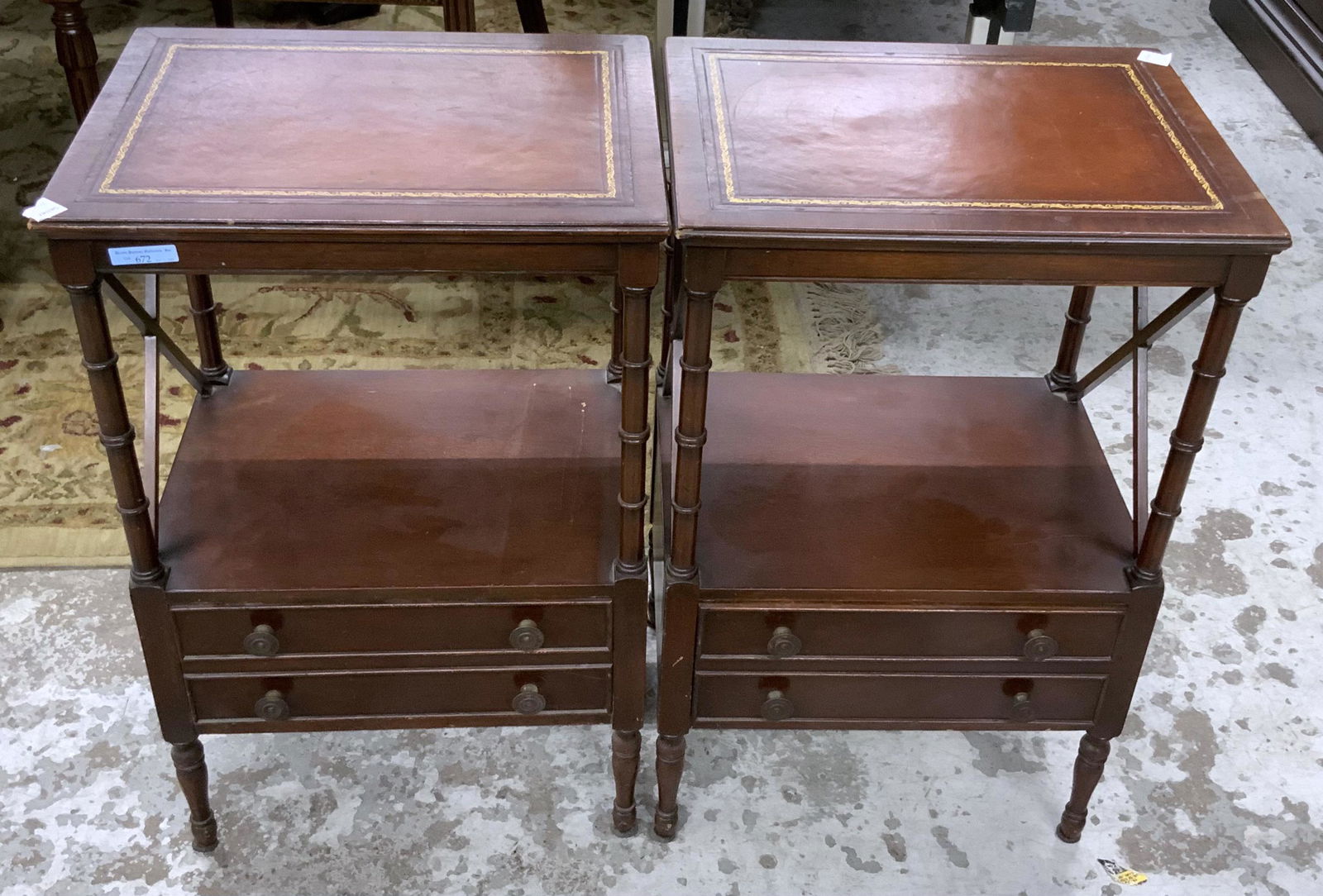 Pair of Leather Top Mahogany End Tables. (1 of 1)