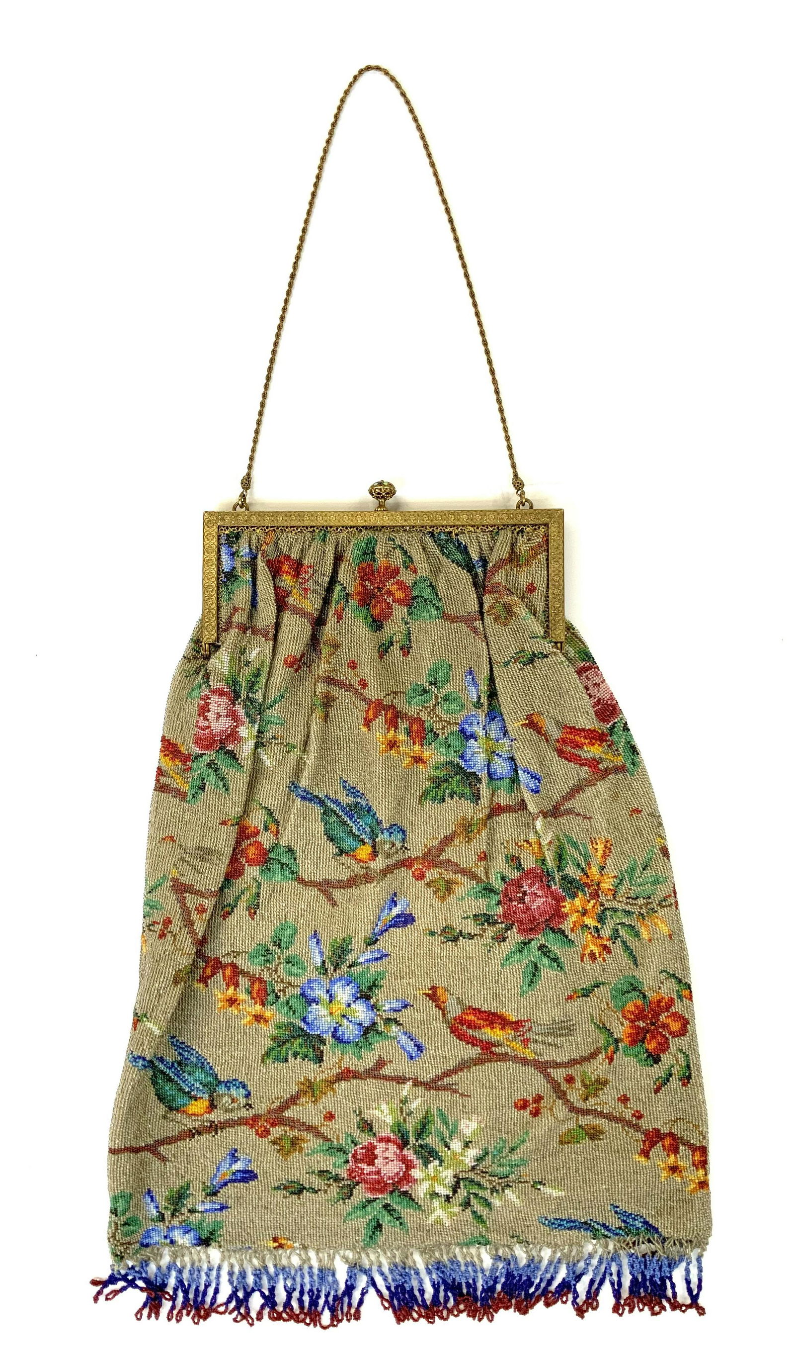 Ornate Antique Beaded Purse w/ Birds and Flowers. (1 of 3)