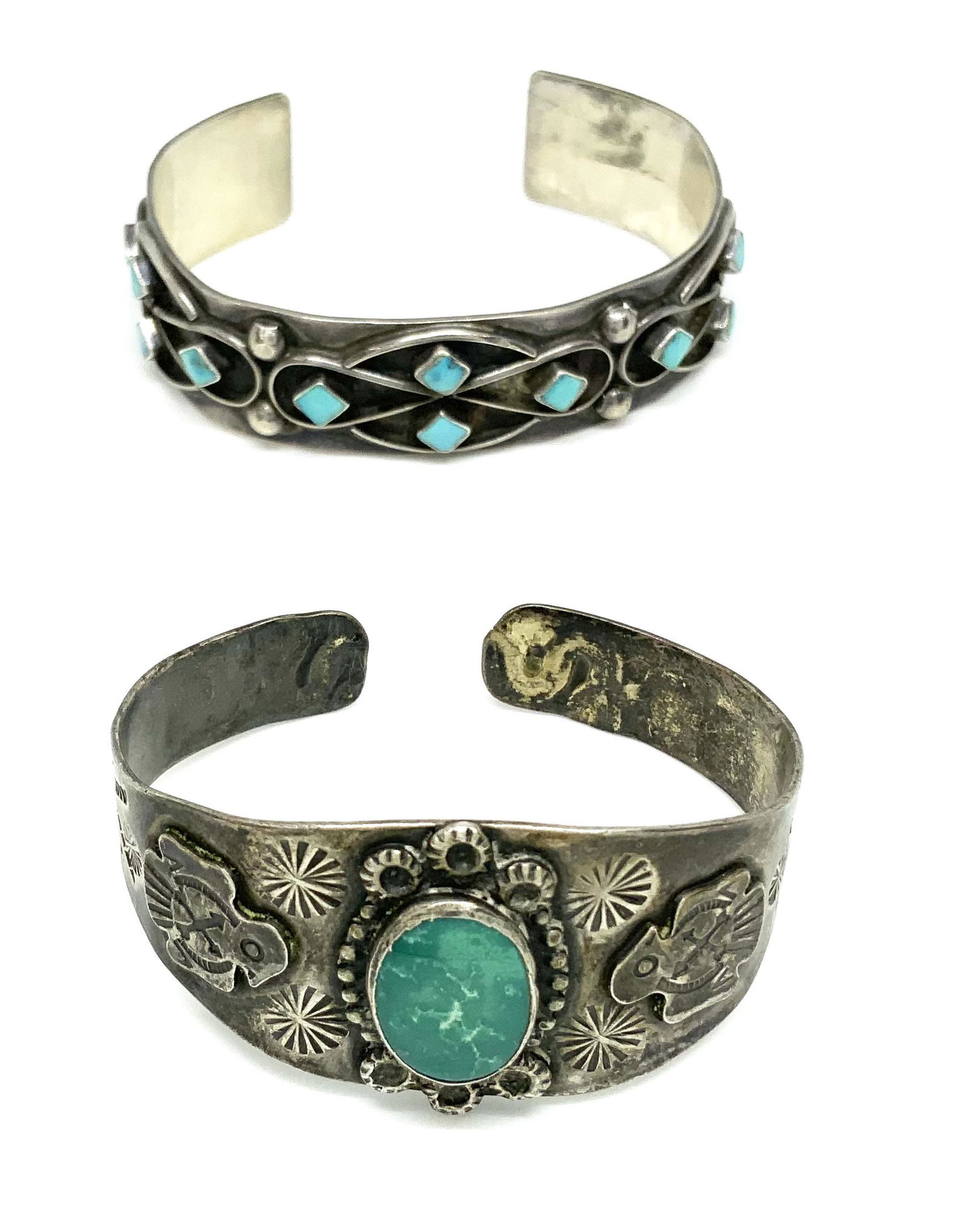 Lot of Two Native American Sterling Cuff Bracelets (1 of 2)