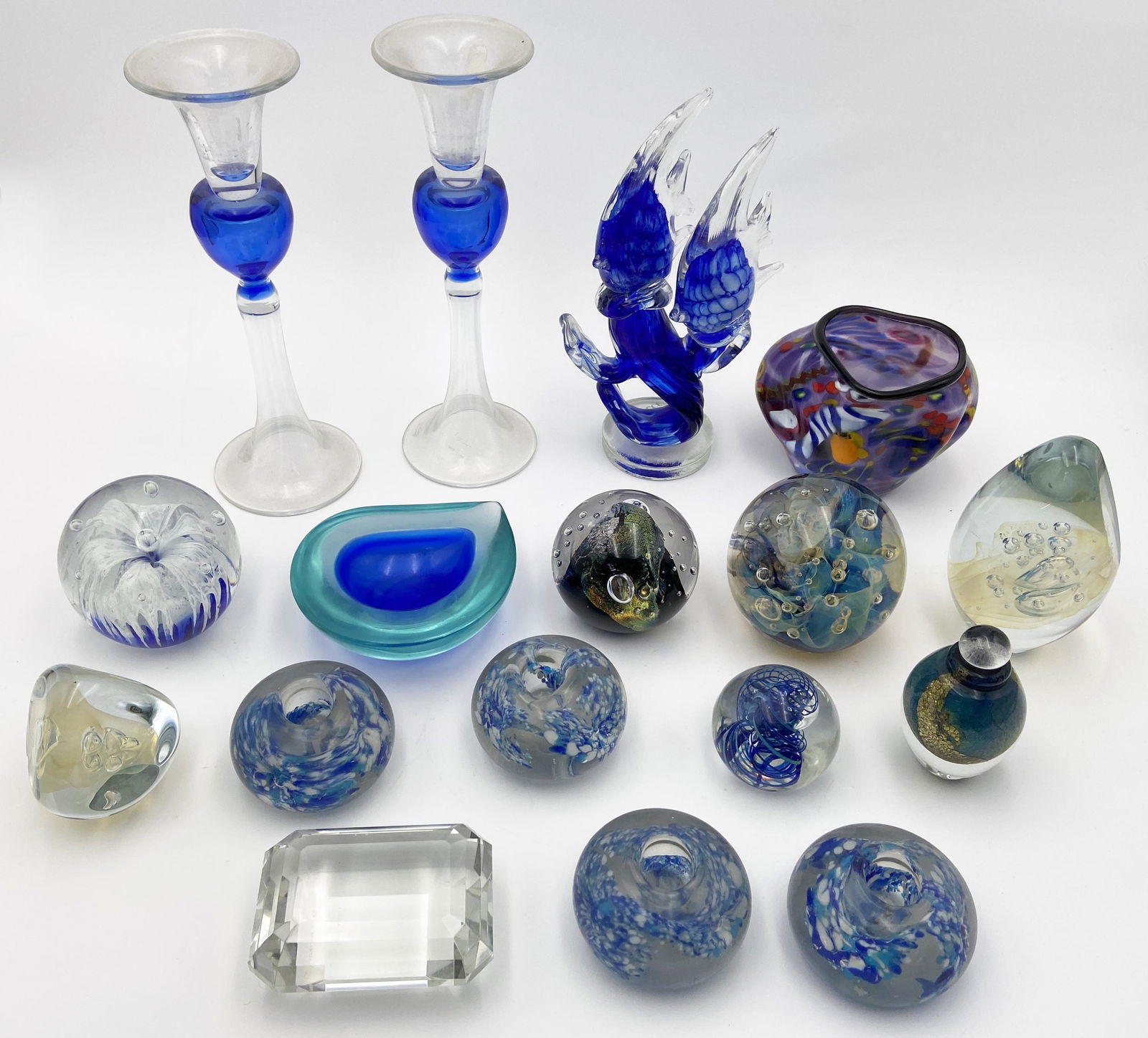 Lot of Art Glass Paperweights and Candle Holders. (1 of 2)