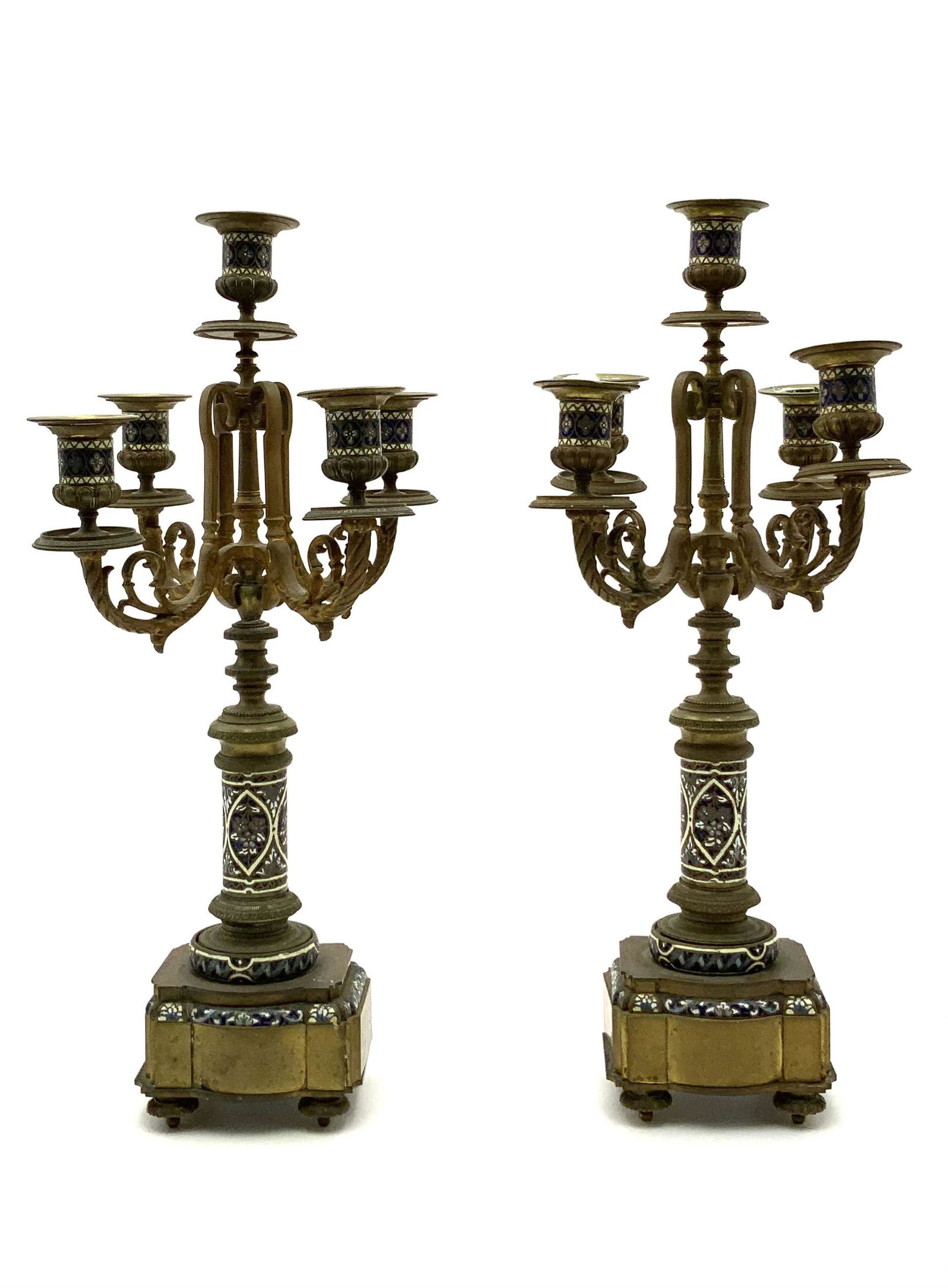 Pair of 18" Champleve Style Bronze Candelabra. (1 of 2)