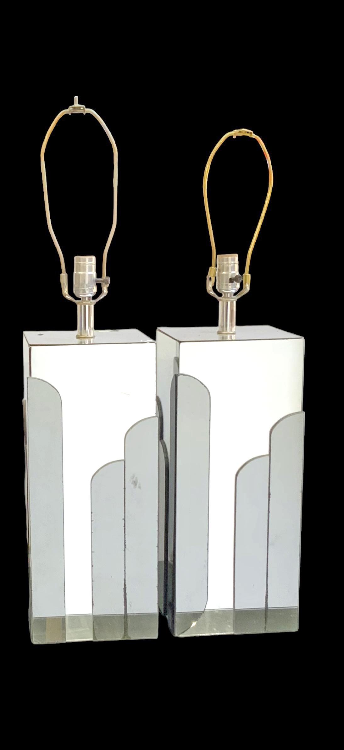 Pair of Modern Square Mirrored Table Lamps. (1 of 1)