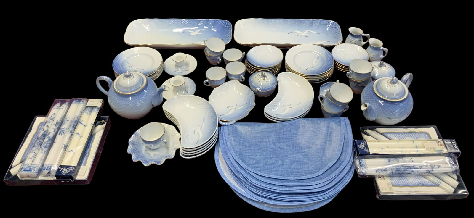 57 Pc. Set of Danish Blue and White Seagull China. (1 of 3)