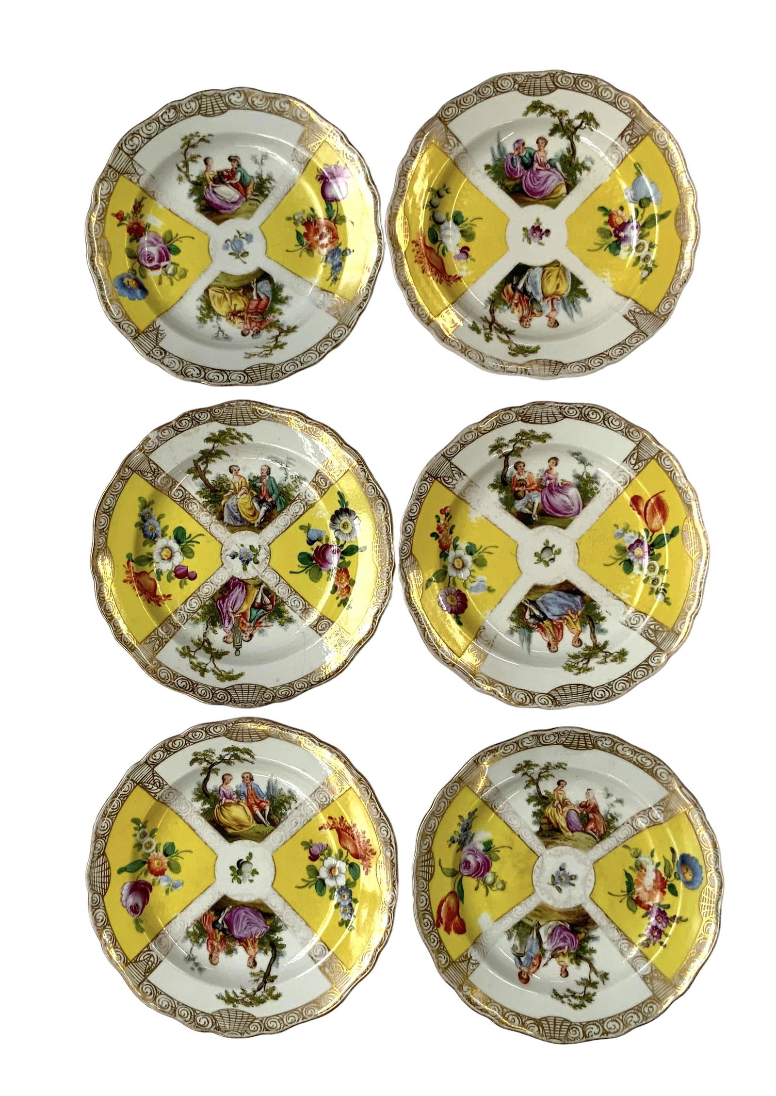 Lot of 6 Meissen Hand-Painted Porcelain Plates. (1 of 4)