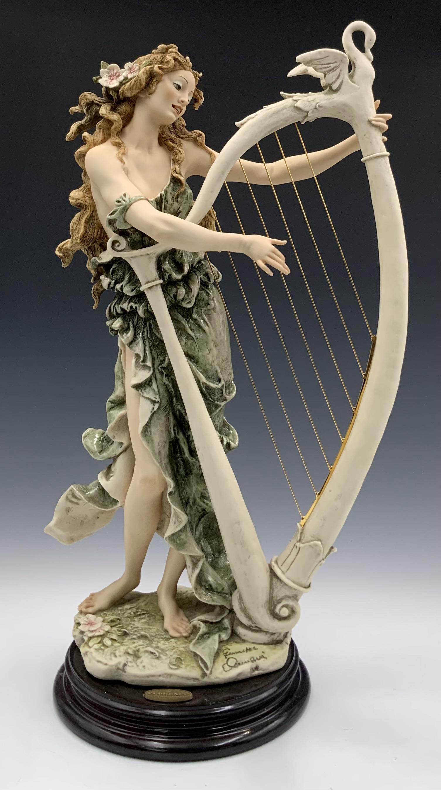 Giuseppe Armani Figure of Woman w/ Large Harp. (1 of 4)