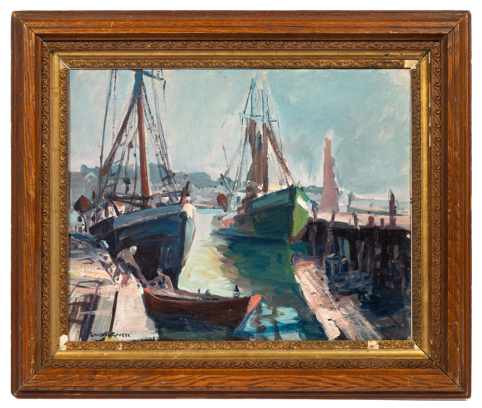 Painting sgd. Emile Gruppe, "Gloucester Harbor". (1 of 5)