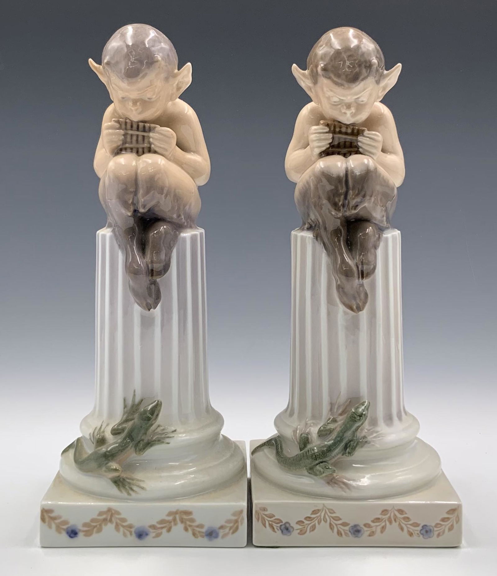 Pair of Royal Copenhagen Fauns on Columns. (1 of 3)