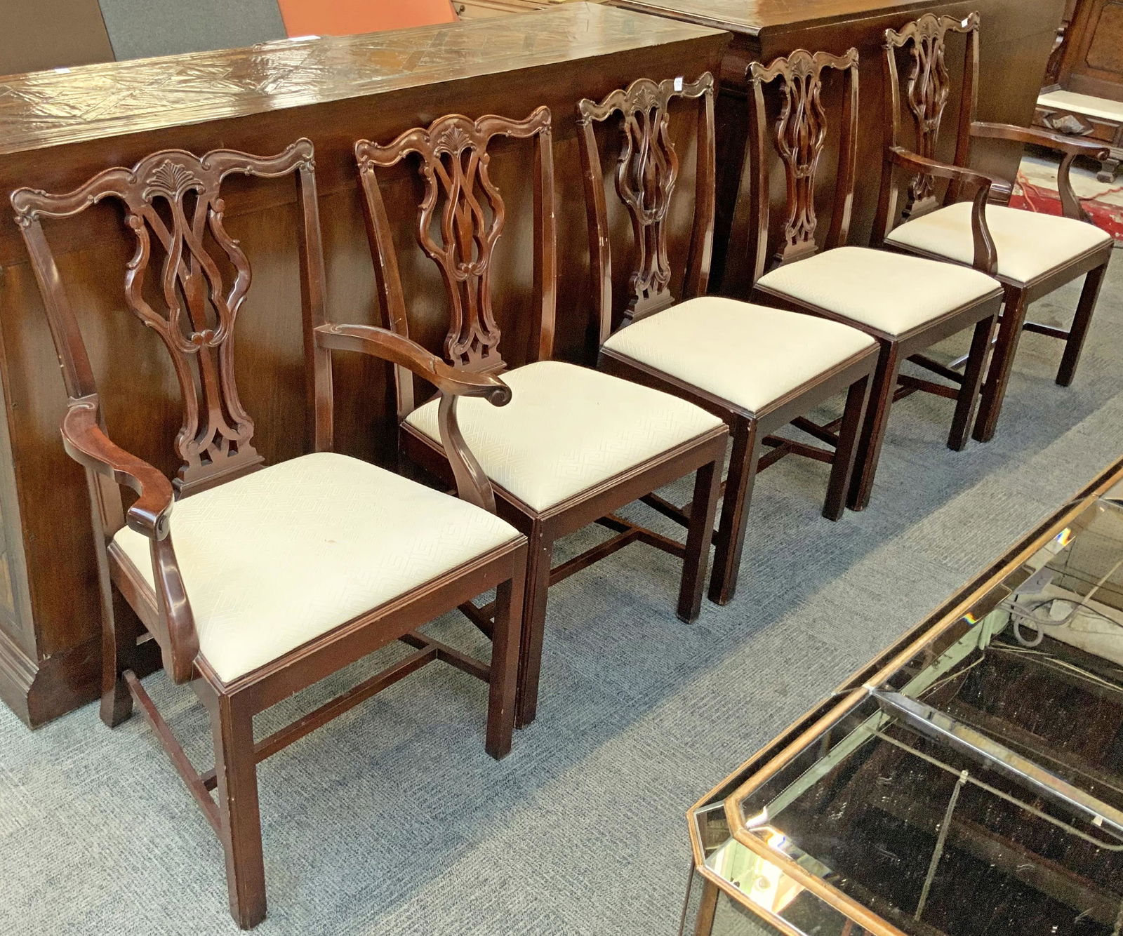 Set of 5 Chippendale Style Mahogany Dining Chairs. (1 of 2)