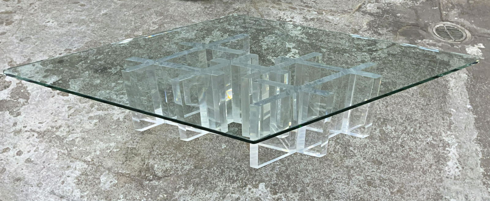 Lg. Lucite Base Diamond-Shape Modern Coffee Table. (1 of 2)