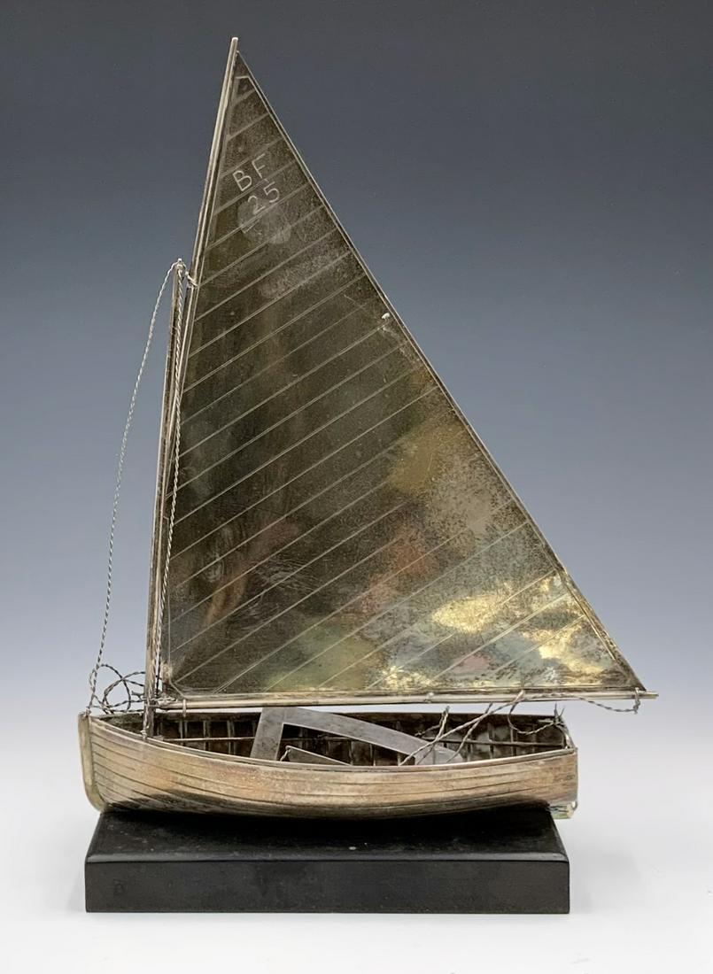 11" Silver Sailboat Sculpture w/ Wood Stand. (1 of 2)
