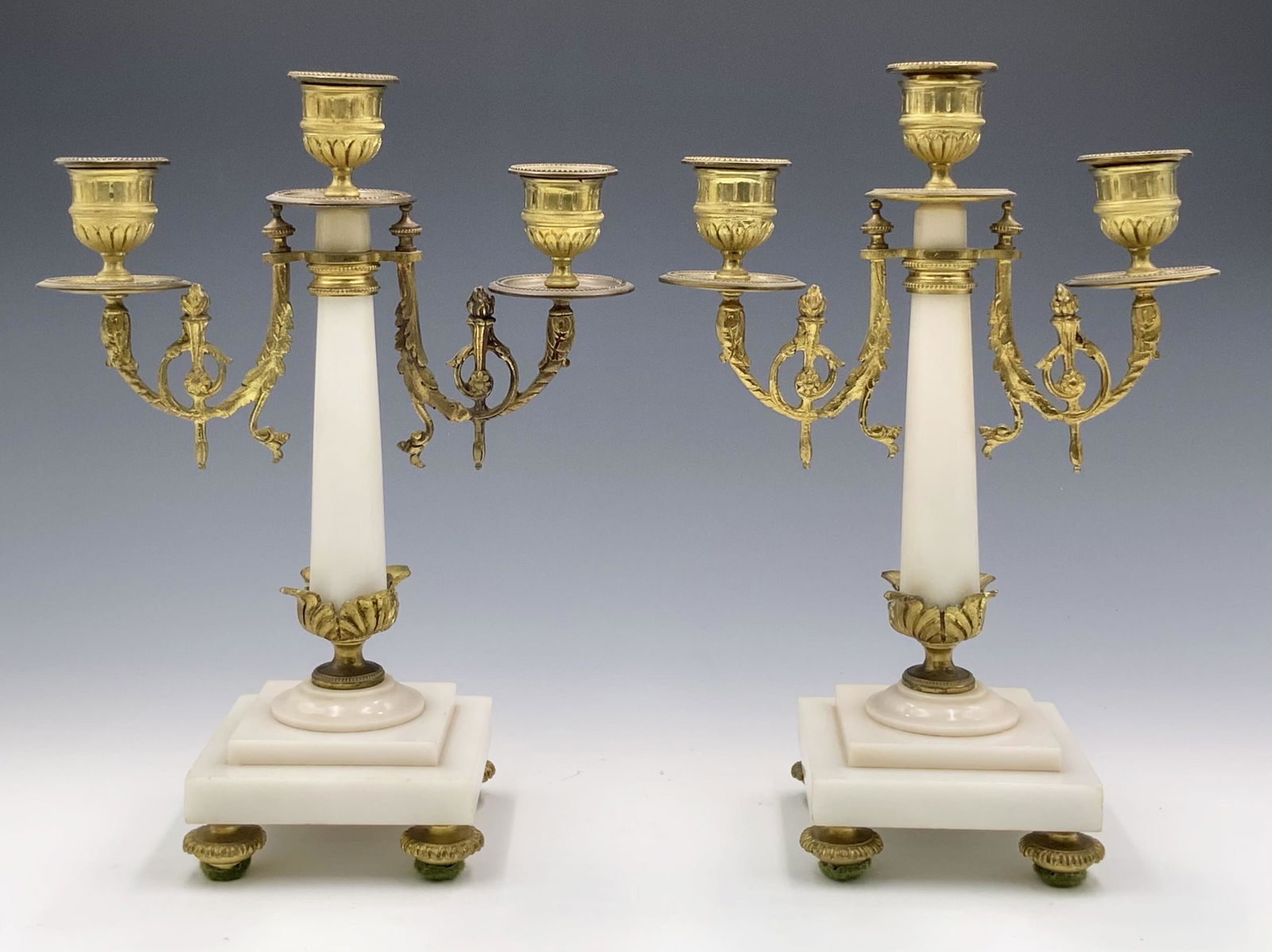 Pair of 11" Alabaster and Gilt Bronze Candelabra. (1 of 2)