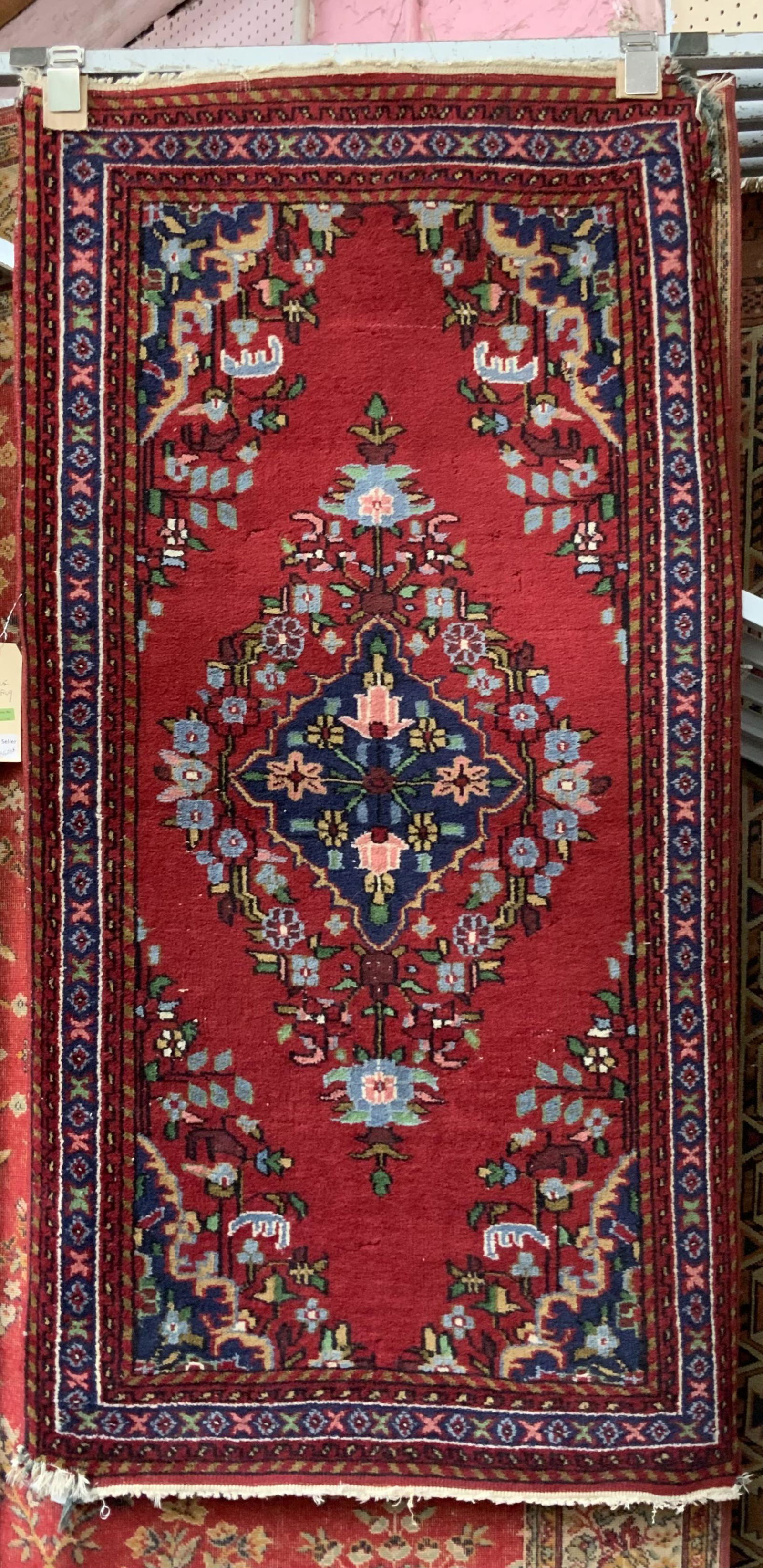 2' 5" x 4' 7" Red & Blue Indian Rug, AS IS. (1 of 1)
