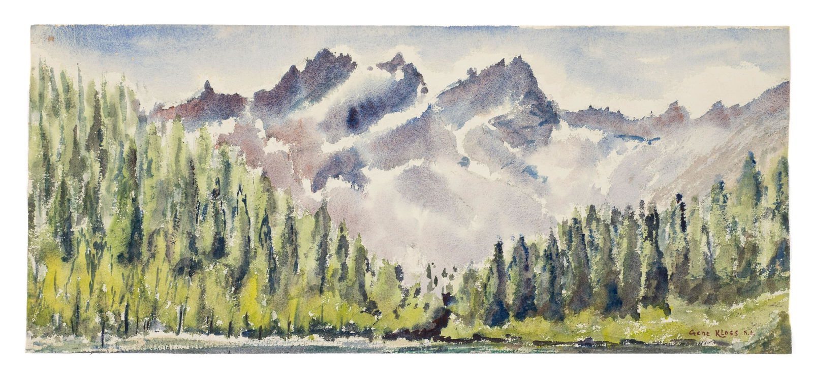 Sgd. Gene Kloss Watercolor of Trees & Mountains. (1 of 3)