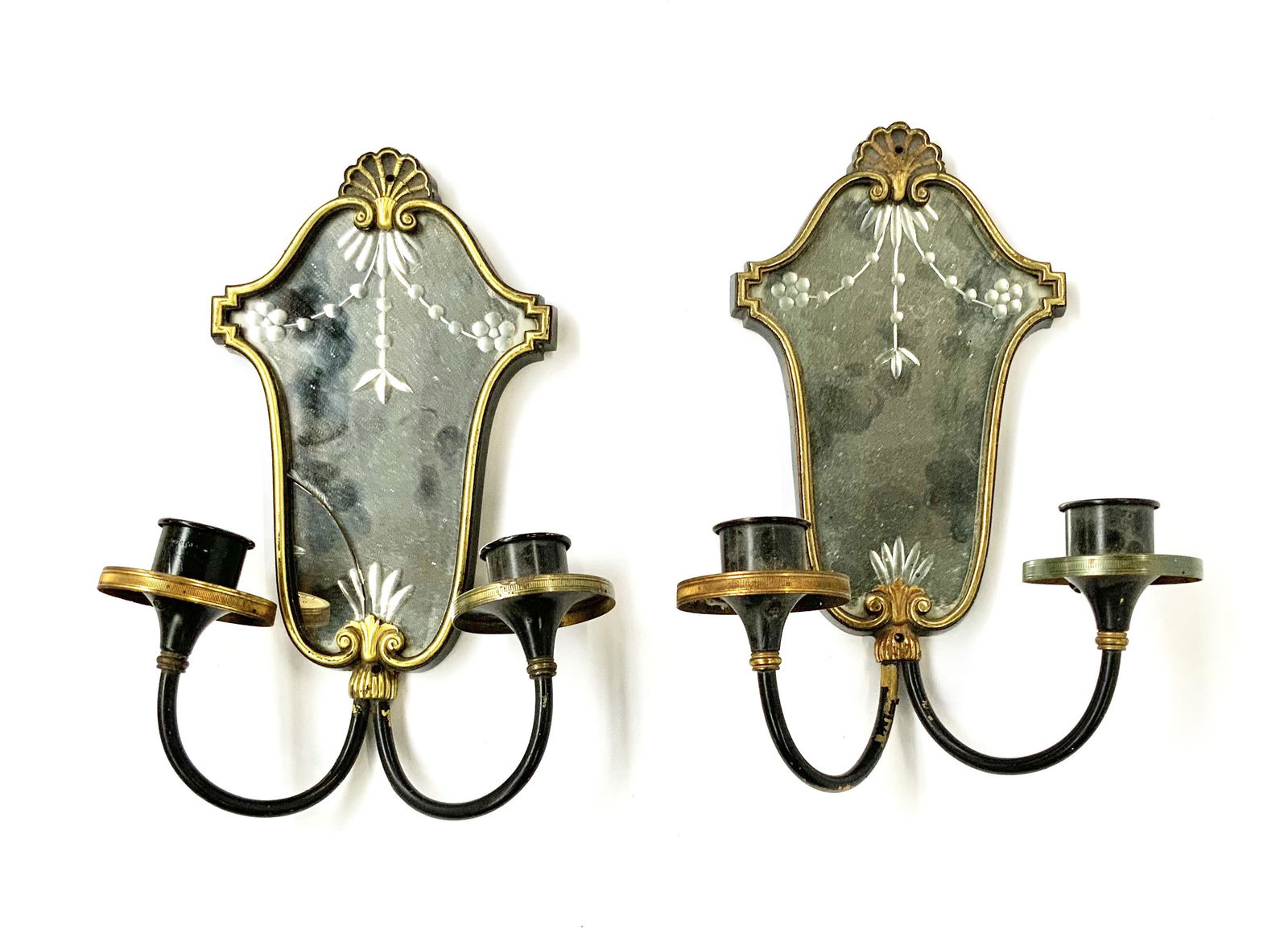 Pair of Gilt Mirrored Wall Sconces, As Is. (1 of 2)