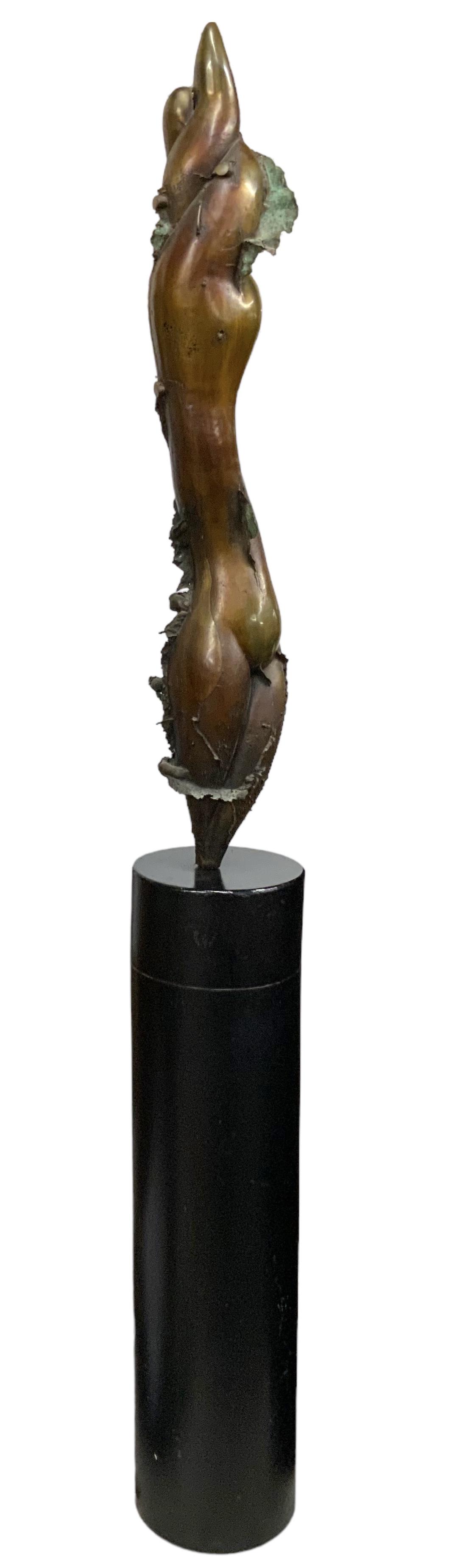 74" Asensio Bronze Sculpture of Woman w/Stand.: It is Signed by artist Juan Jose Asensio, and noted as an Artist's proof, dated 1980. The sculpture itself measures 39" tall; the stand measures 35". The bronze is a little wobbly on the stand. The st