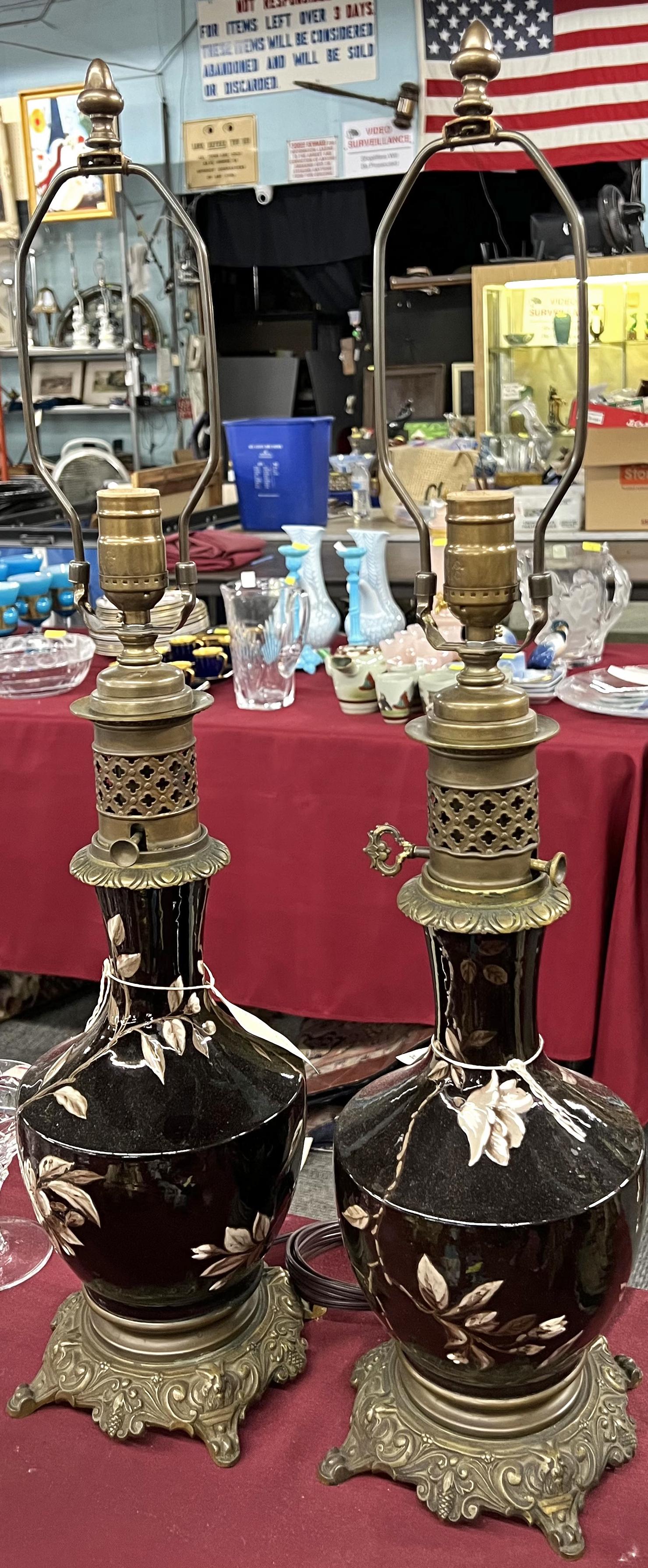 Pair of Vintage French Metal and Ceramic Lamps. (1 of 1)