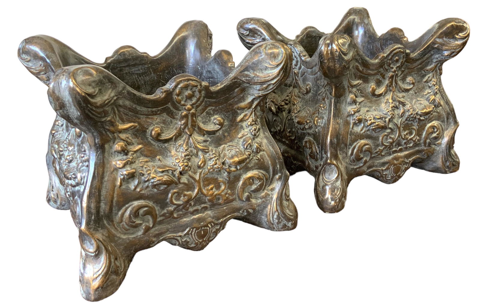 Matching Pair of Concrete Planters w/Bronze Finish (1 of 2)