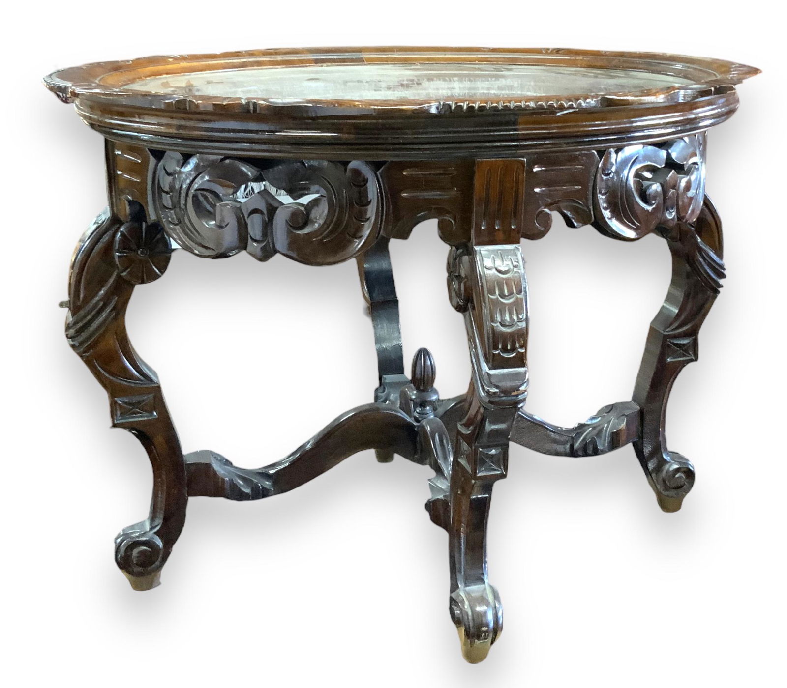 Carved Wooden Tray Top Table. (1 of 2)