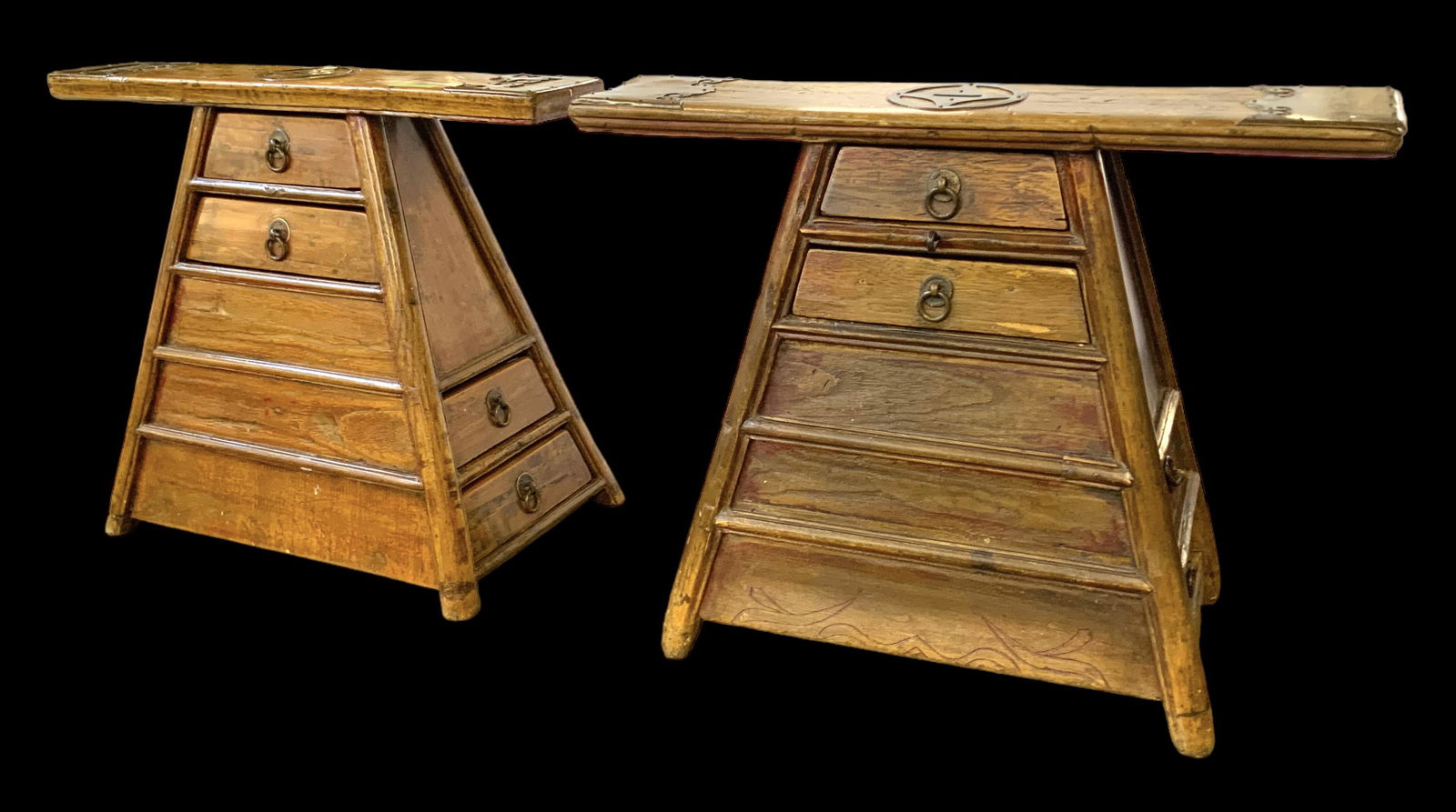 Pr. of Elm? Wood Chinese Barber's Benches. (1 of 2)