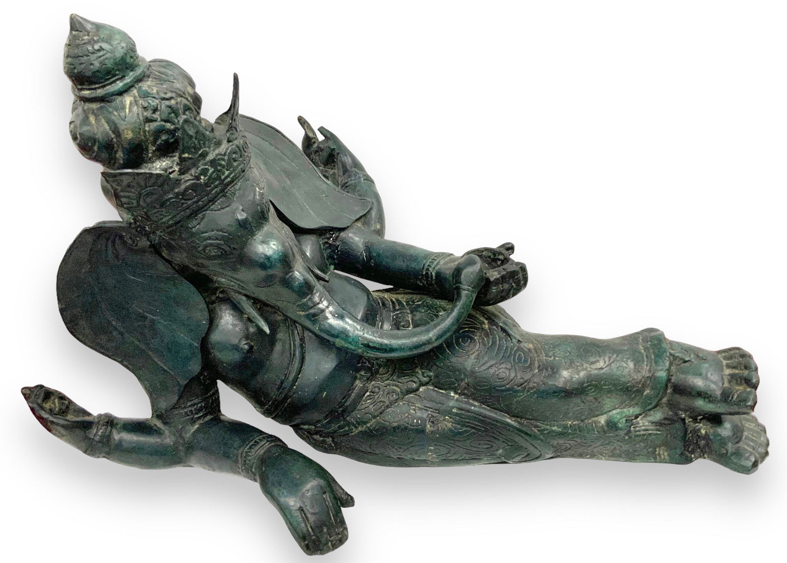 Patinated Bronze Reclining Ganesh Figure. (1 of 3)