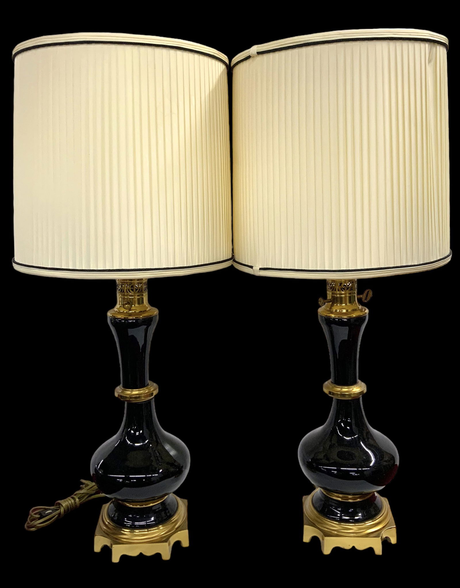 Pair of Black and Brass Paul Hanson Lamps. (1 of 2)