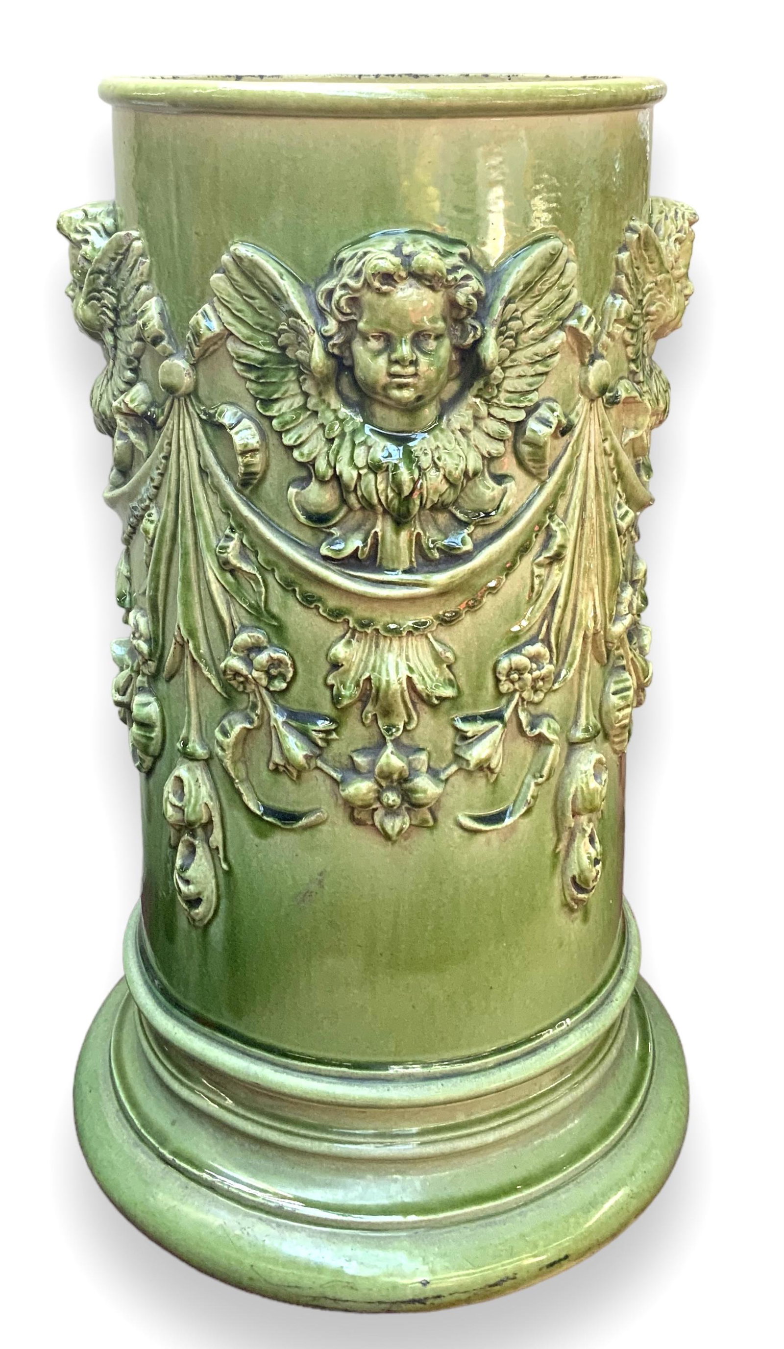 Antique Majolica Pottery Umbrella Stand w/ Angels. (1 of 2)