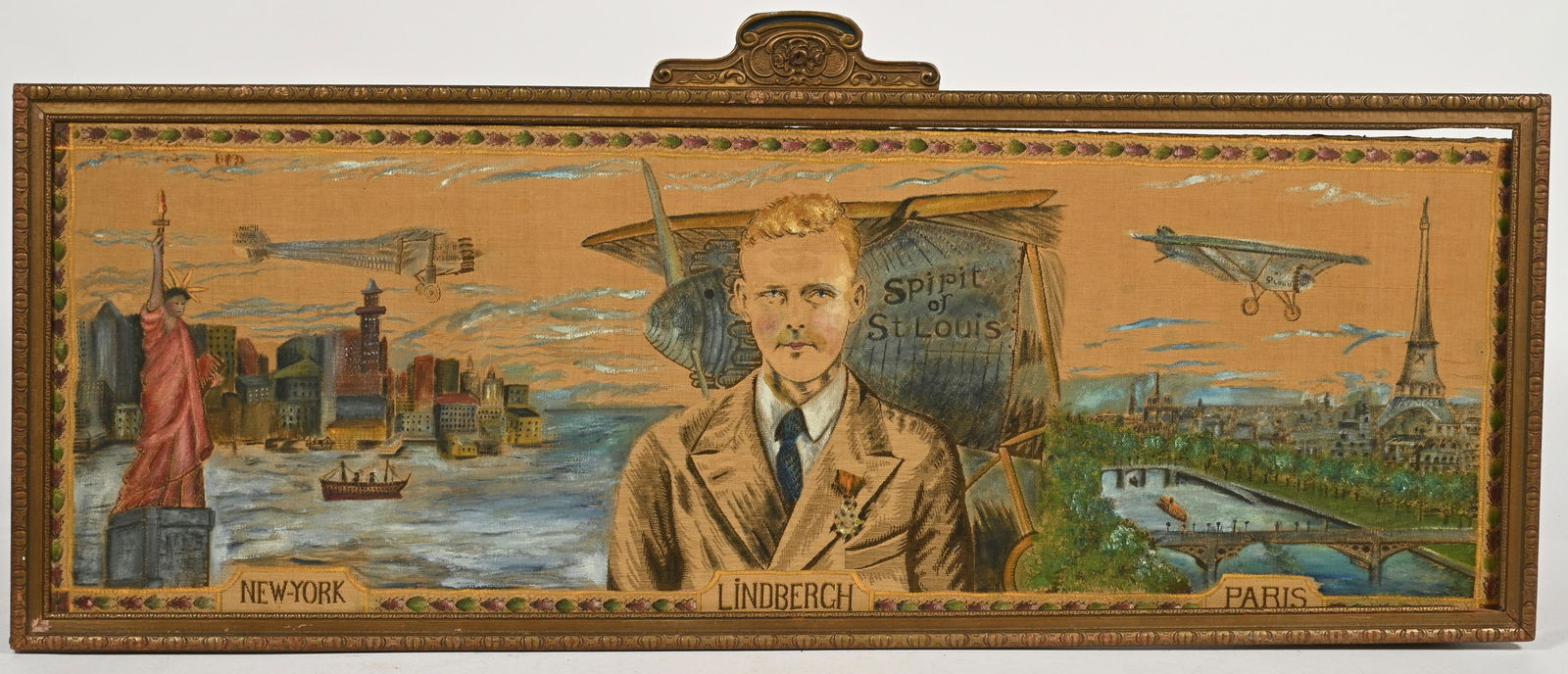 French Woven and Hand Painted Lindbergh Tapestry. (1 of 4)