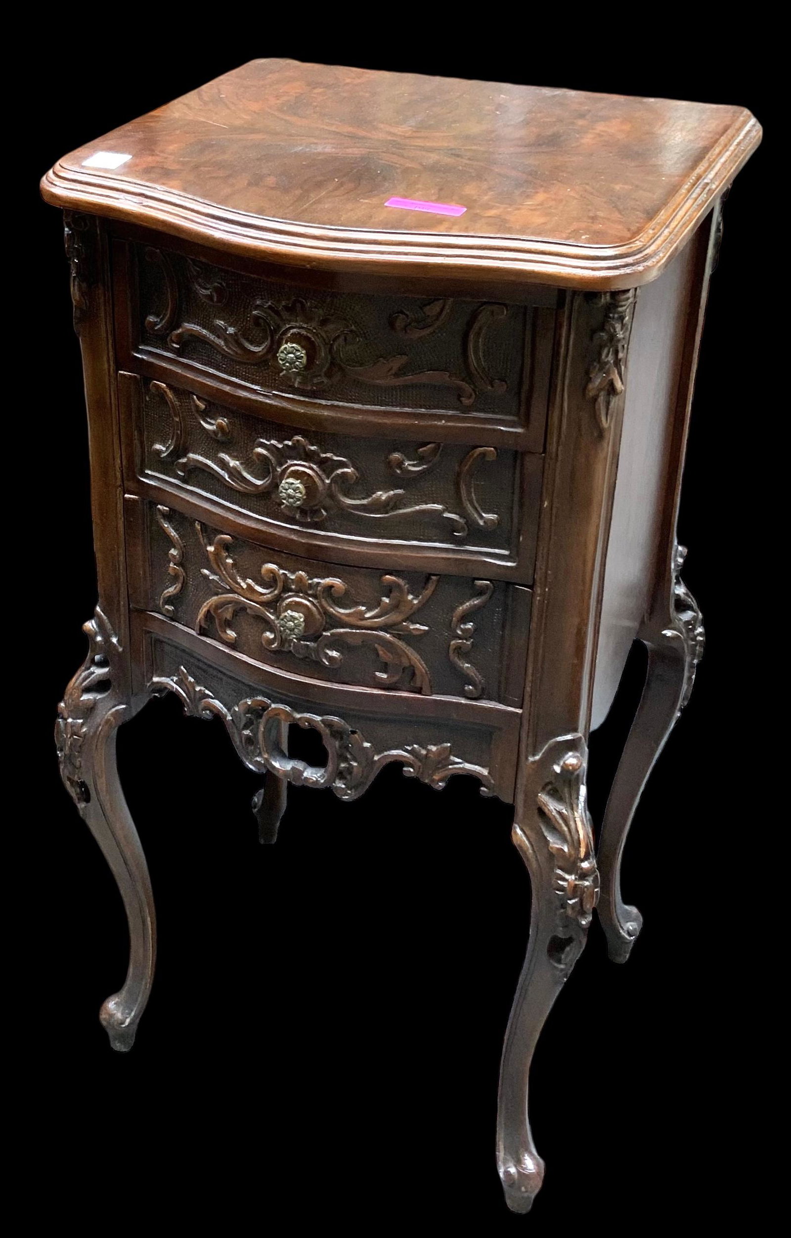 French Style 3-Drawer Walnut Carved Stand. (1 of 1)