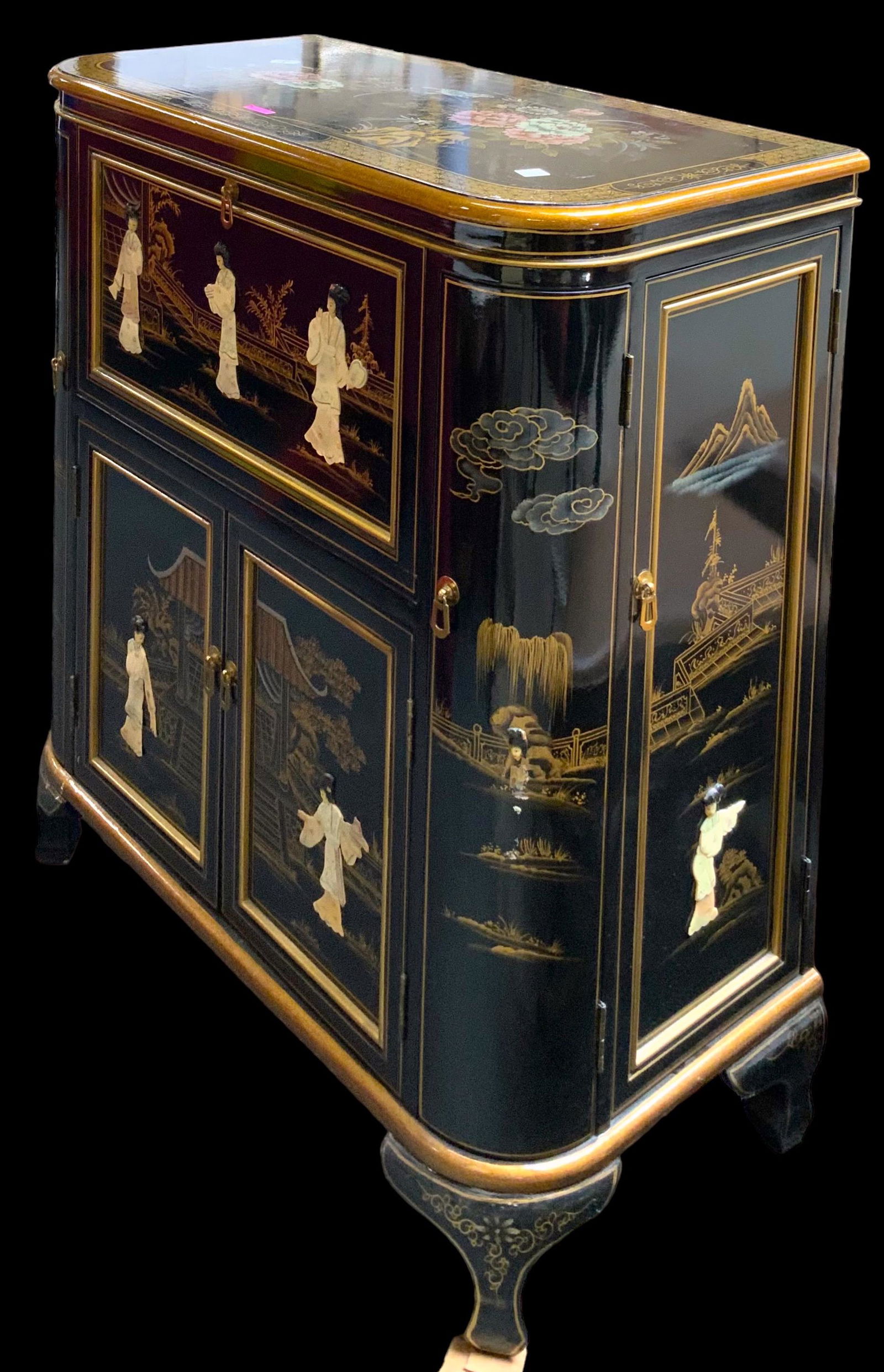 Asian Style Ornate Hardstone Inlay Bar Cabinet. (1 of 6)