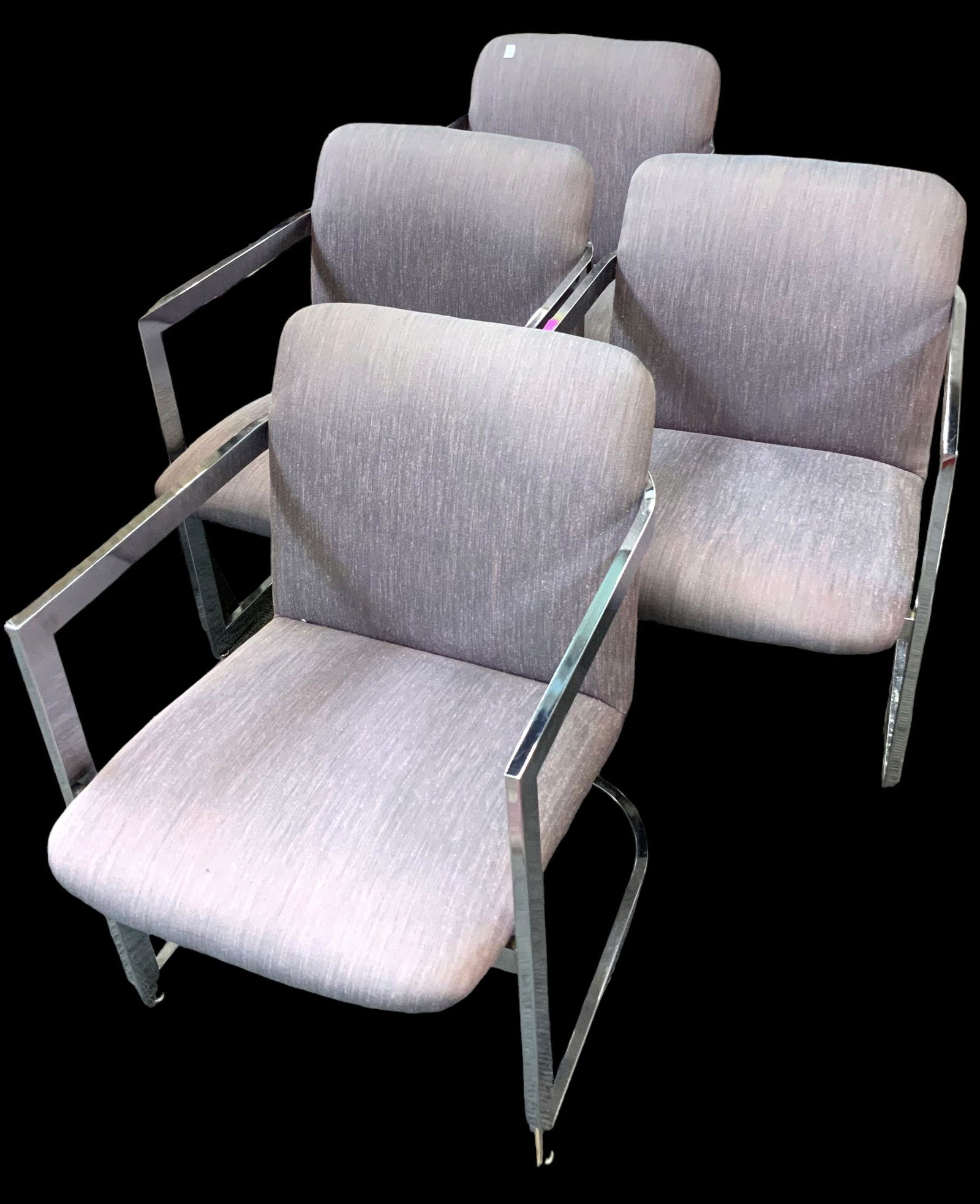 Set: 4 Modern Chrome Frame & Purple Fabric Chairs. (1 of 1)