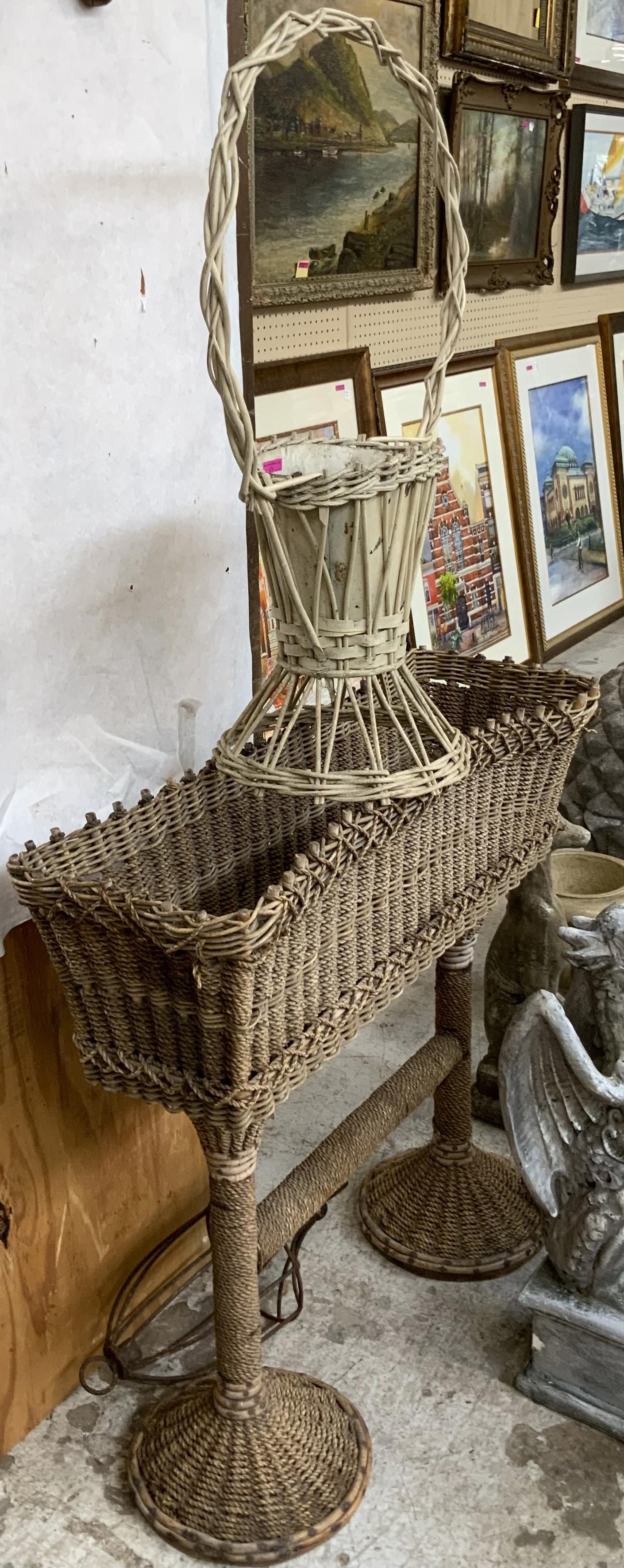 Victorian Wicker Plant Stand & Wicker Basket. (1 of 1)
