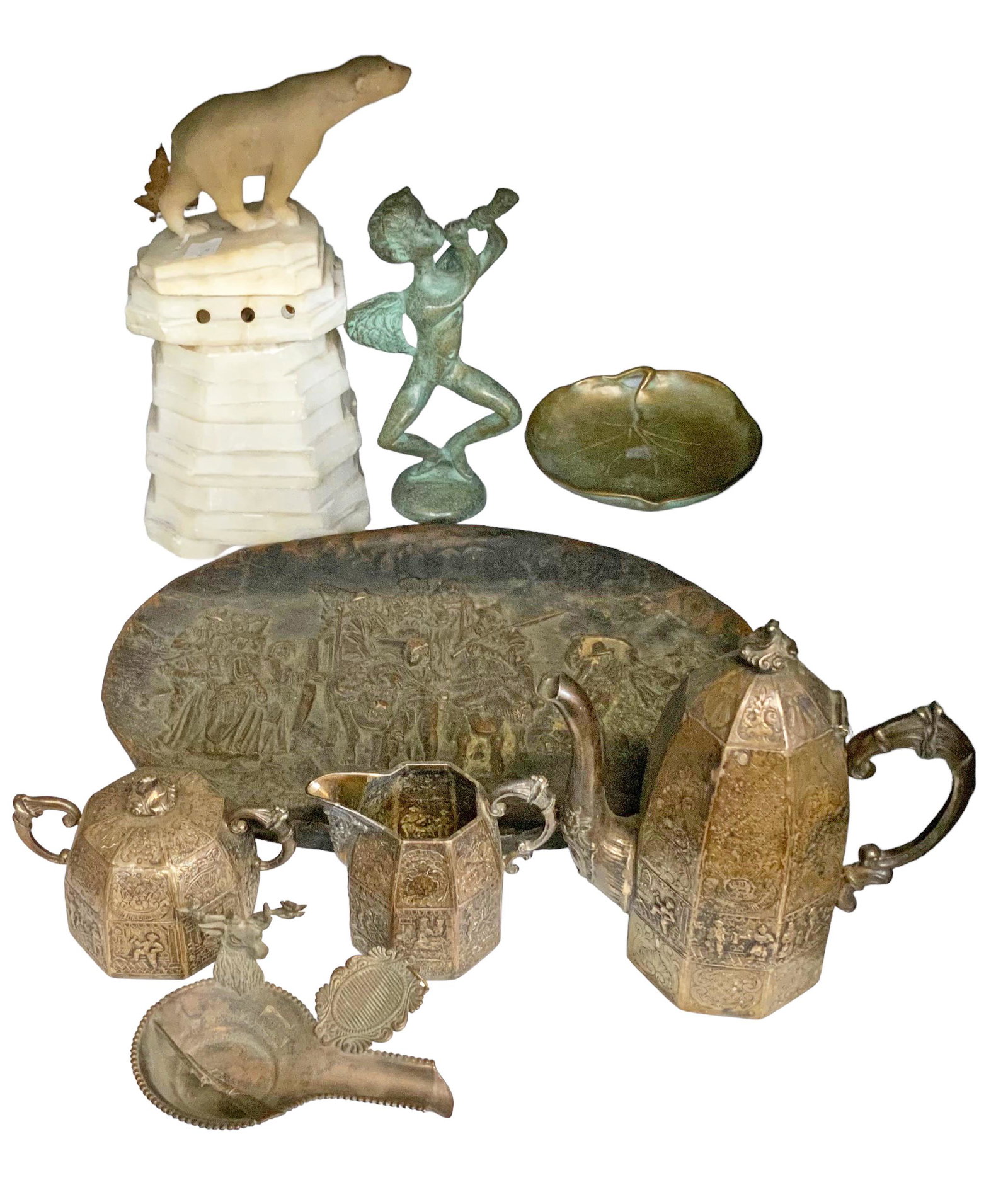 Lot of Assorted Sculptures, Tea Set, etc. (1 of 2)
