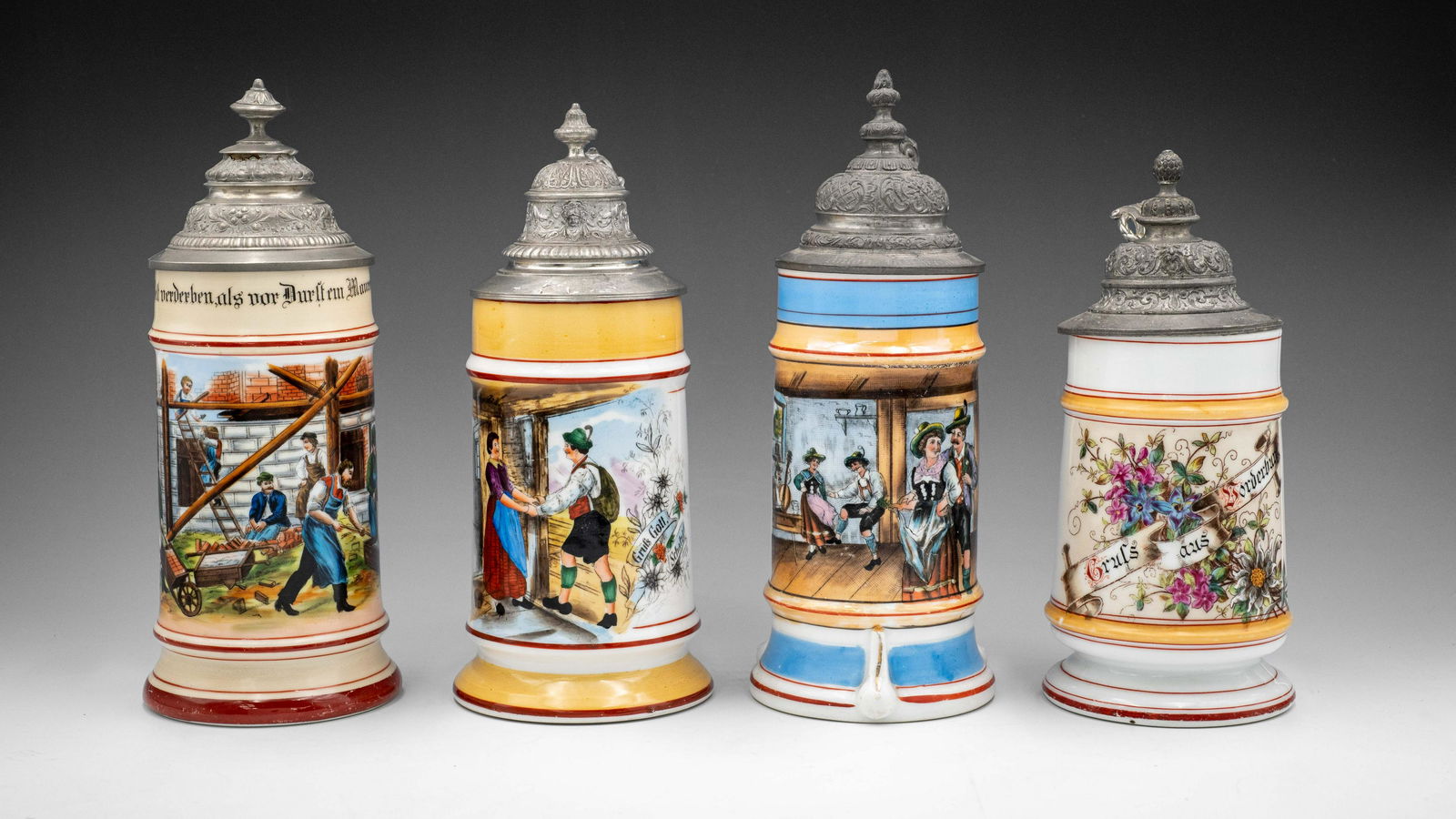 Lot of 4 German Porcelain Lithopane Steins. (1 of 1)