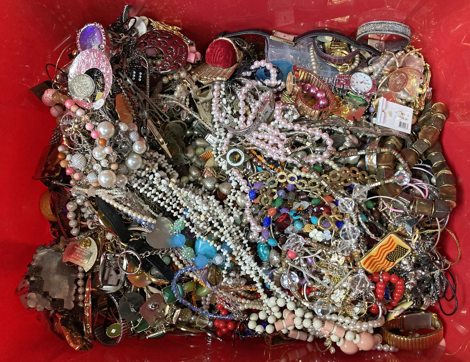 Tub Full of Costume Jewelry & Knick Knacks. (1 of 2)