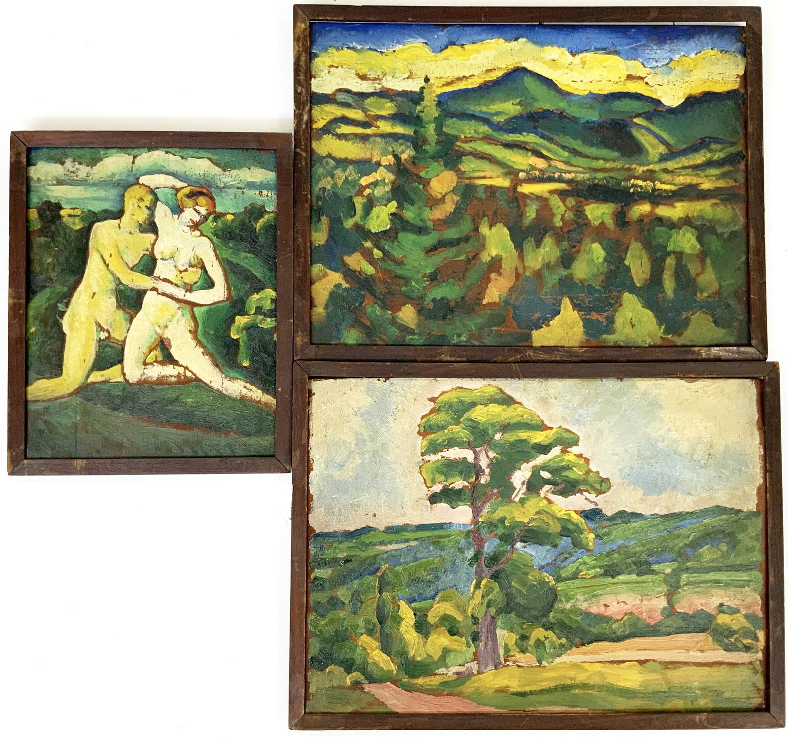 Lot of 3 Landscape and Figural Paintings. (1 of 2)