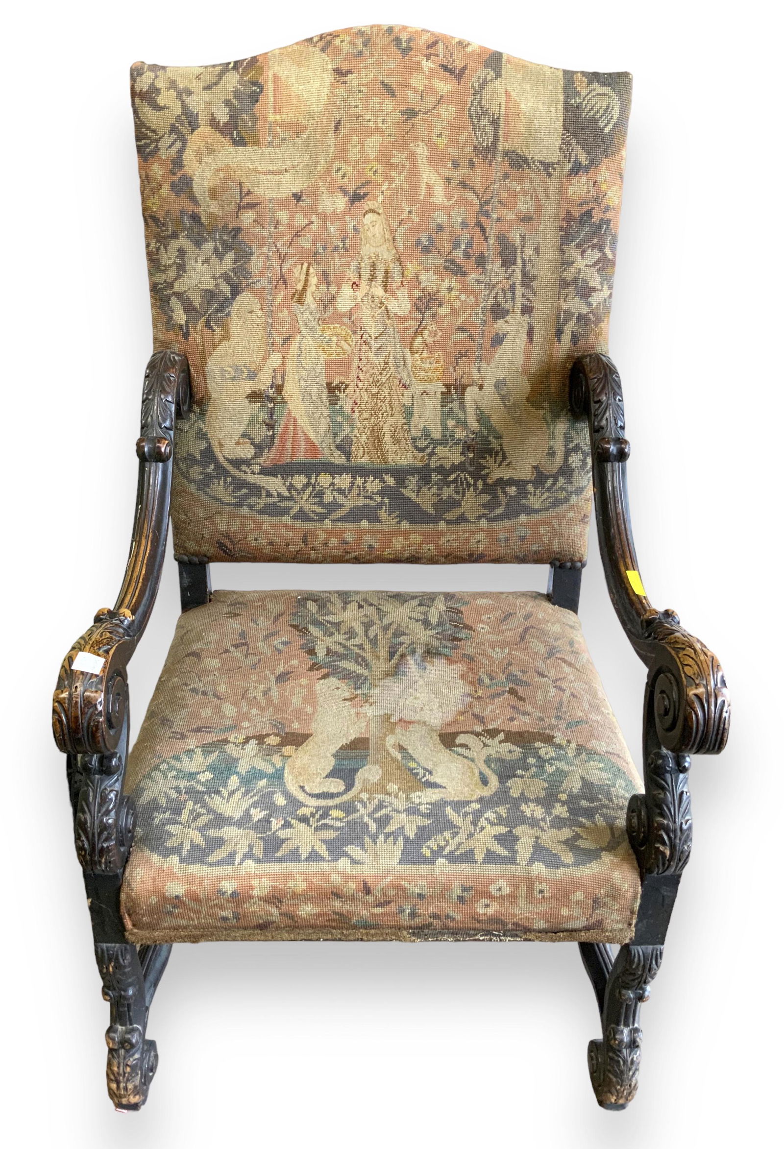 Antique Carved Needlepoint Armchair. (1 of 1)