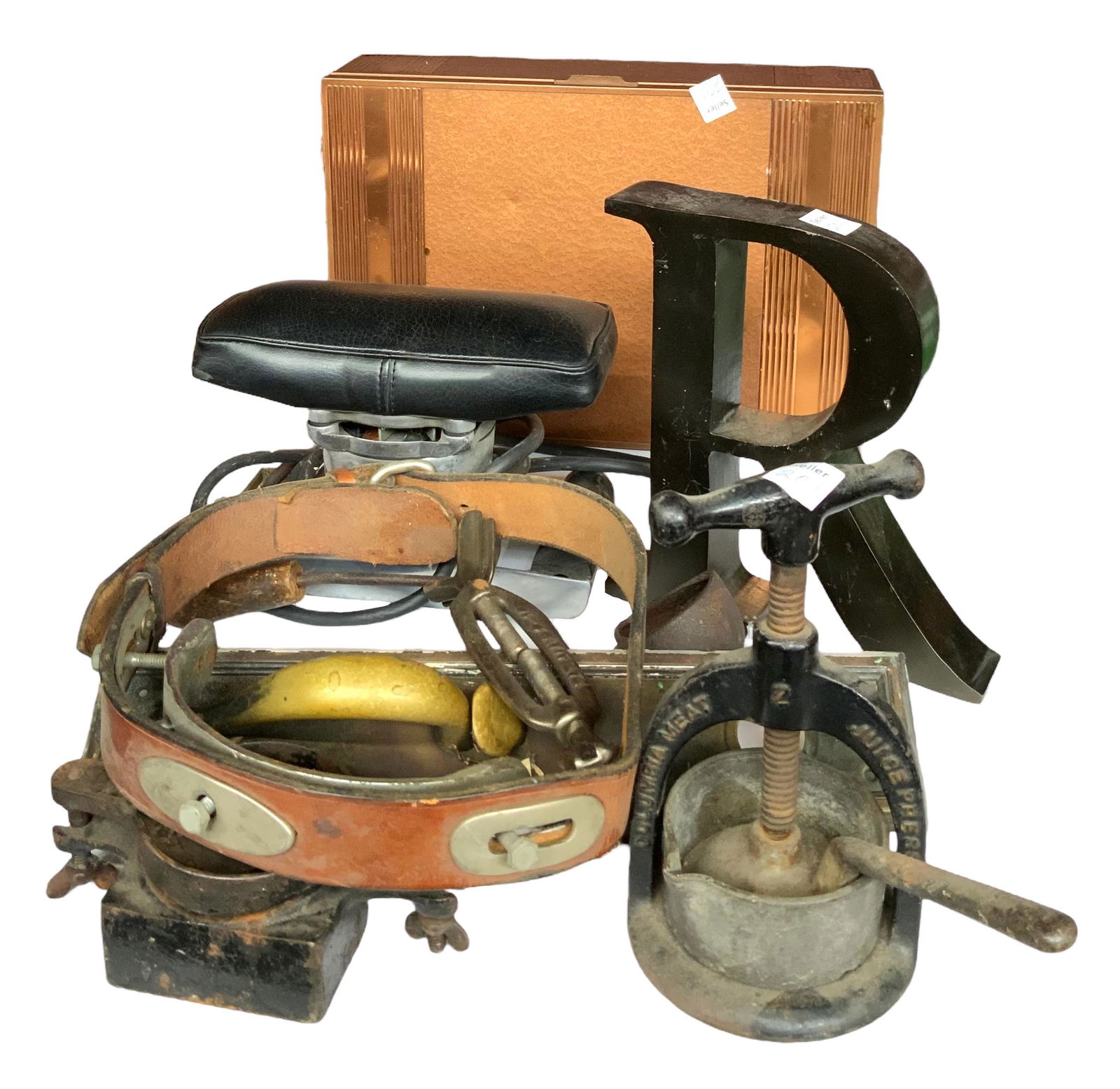 Lot: Art Deco Box, Door Handle, Letter R, etc. (1 of 1)