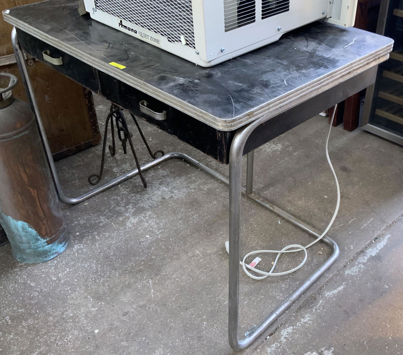 Art Deco Chrome Table w/ 2 Drawers, As is. (1 of 1)