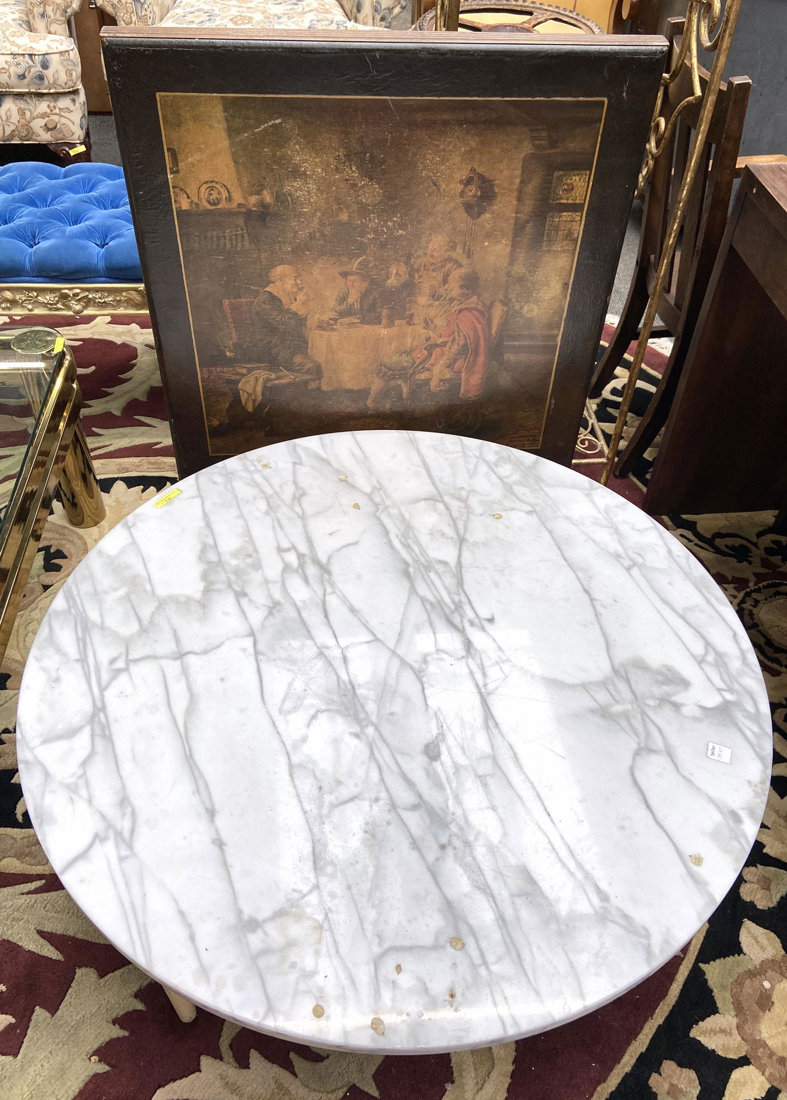 Marble-Top Round Coffee Table & Tilt-Top Table. (1 of 1)