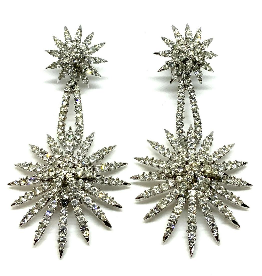 Pair of Sgd. Trifari Starburst Rhinestone Earrings (1 of 2)