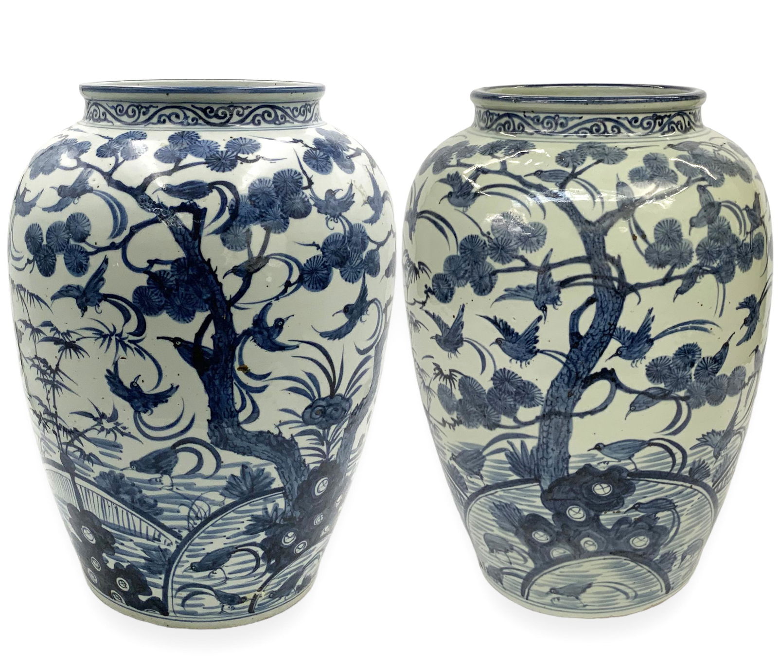 Pr. of Lg. Old Asian Blue & White Porcelain Vases. (1 of 5)