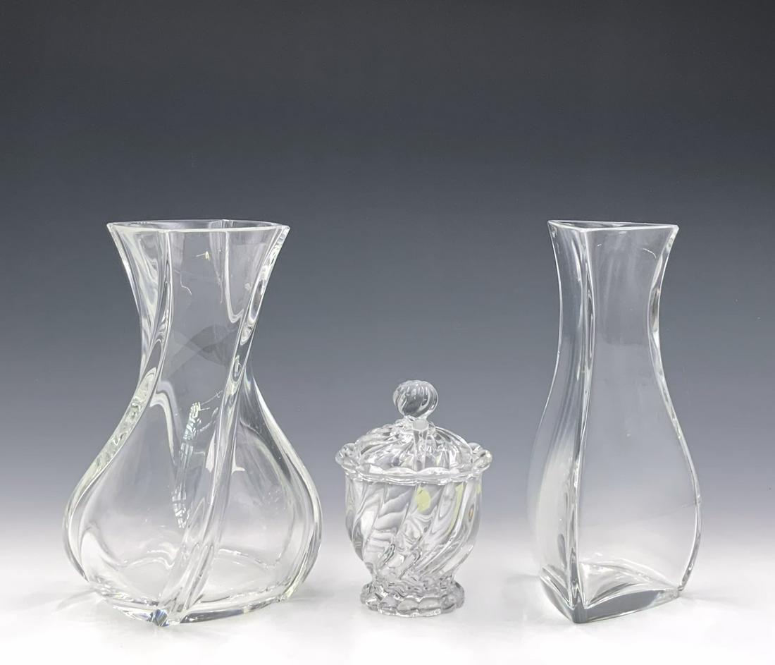 Lot of 3 Baccarat Pcs.- Vases & Condiment Jar. (1 of 2)