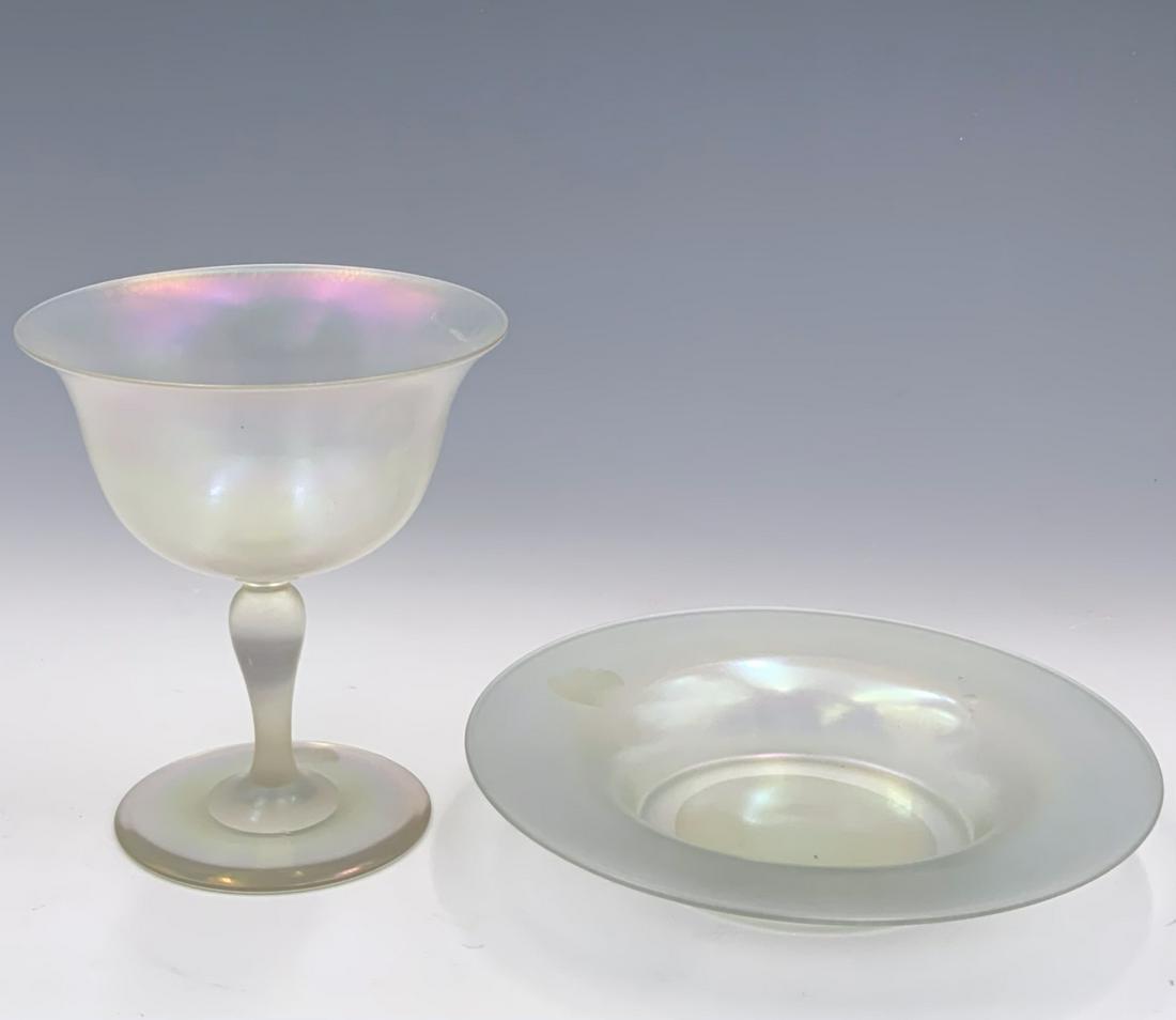 Steuben Iridescent Glass Goblet w/ Underplate. (1 of 2)