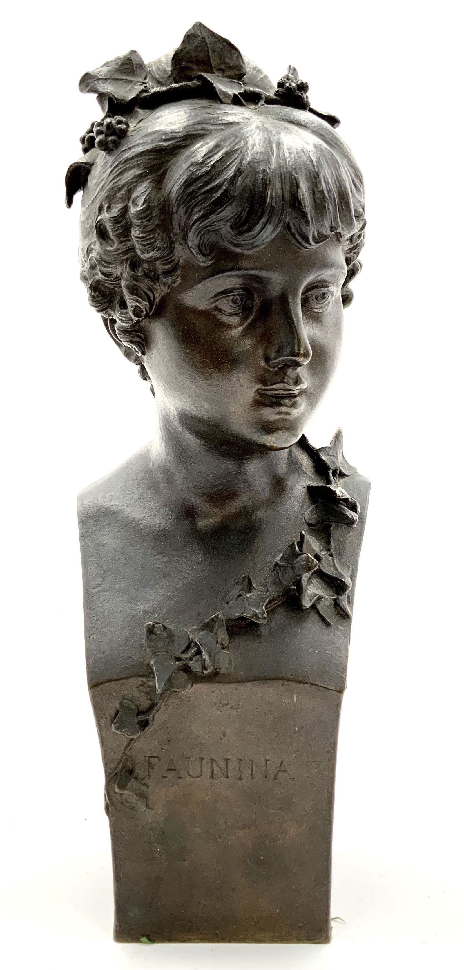 Bronze "Faunina" Bust, Signed, "A. Bottinelli". (1 of 5)