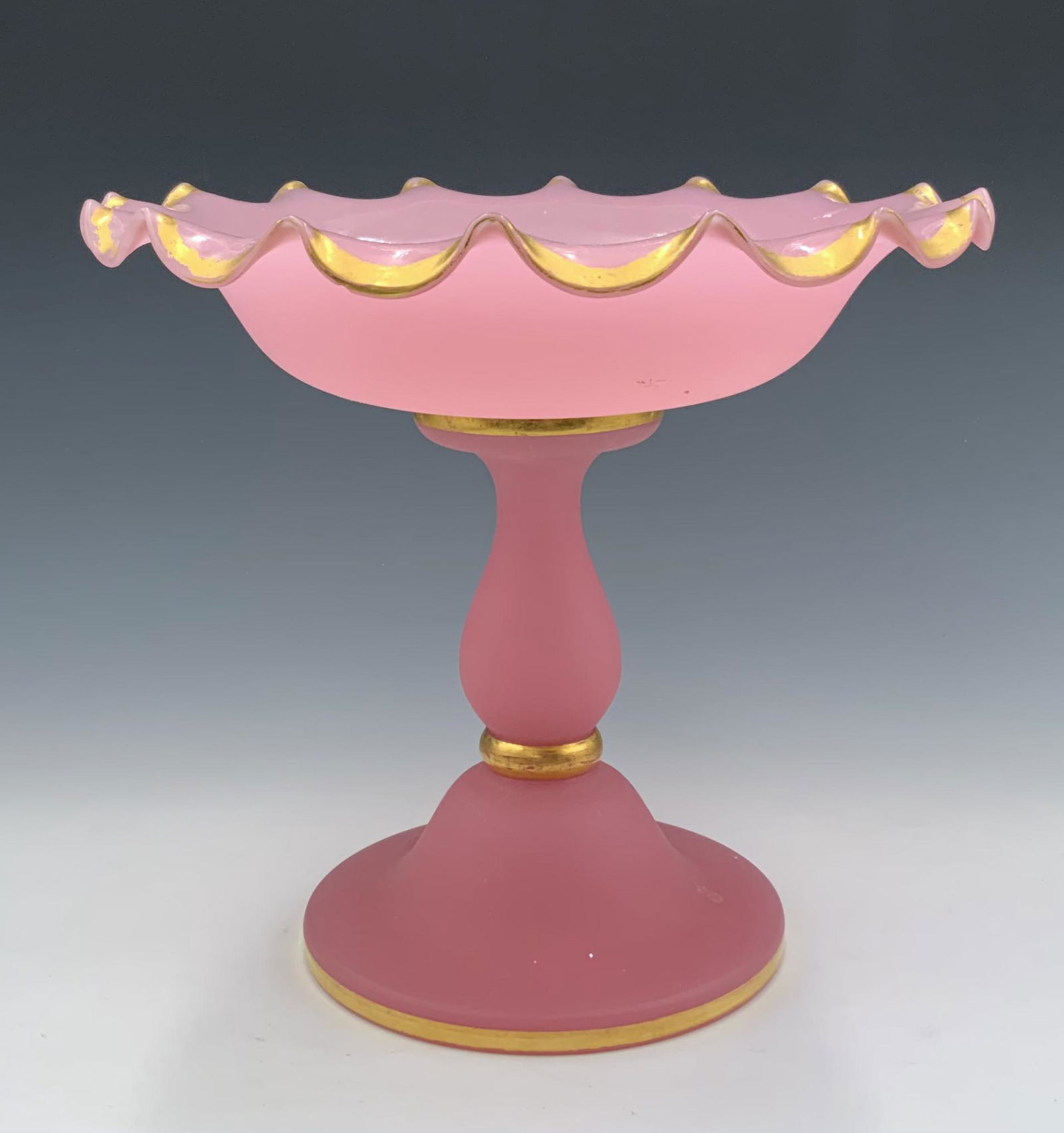 Baby Pink Glass Compote w/ Ruffled Rim. (1 of 2)