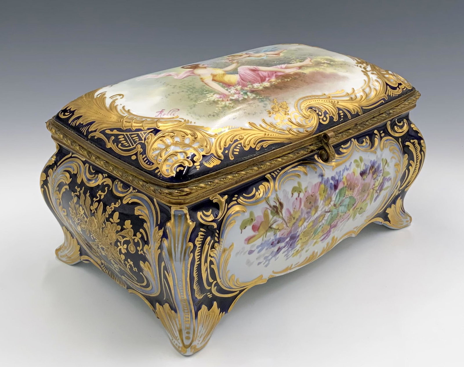 Painted Porcelain Sevres Style Box w/ Cherub Scene (1 of 5)