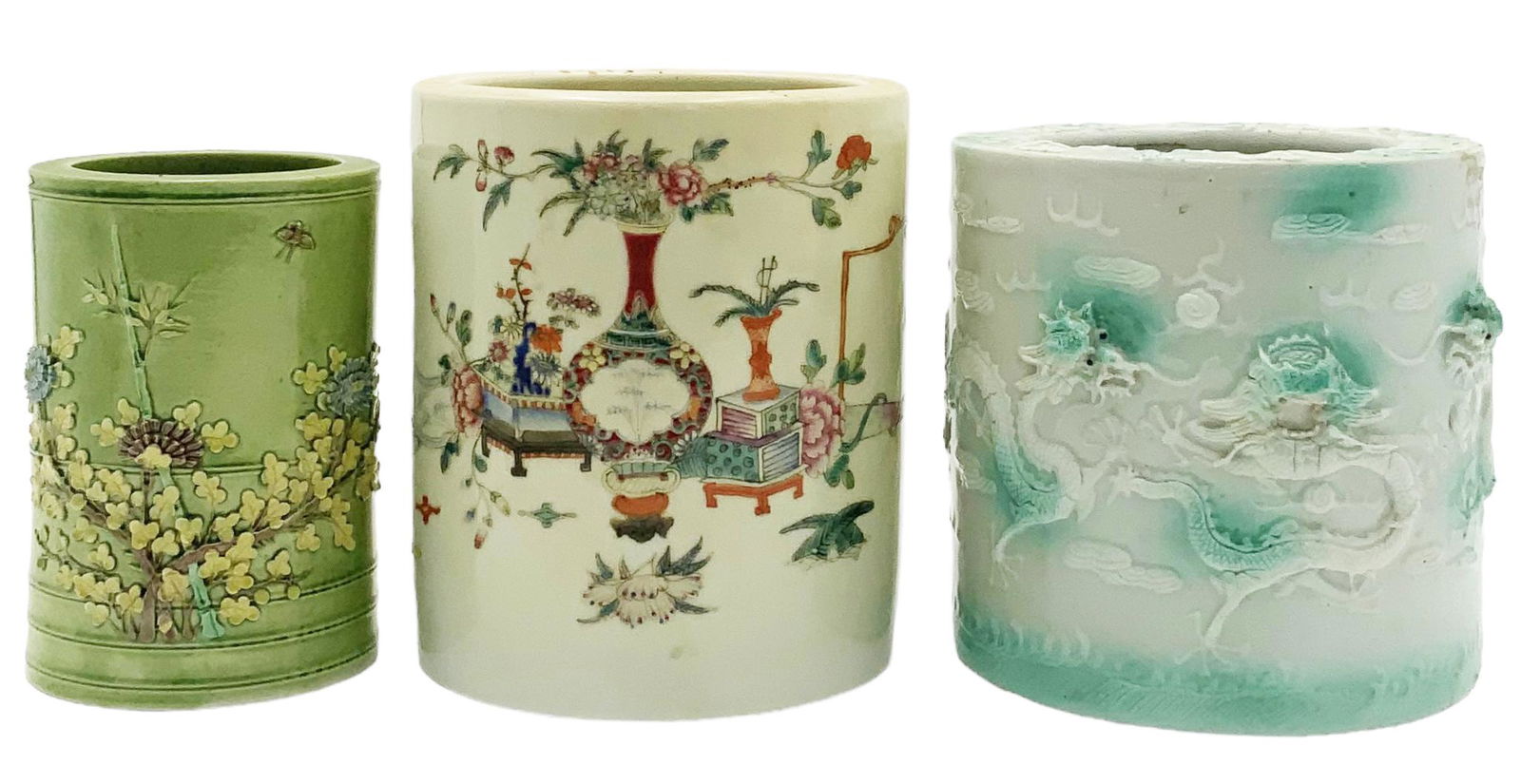 Lot of 3 Chinese Porcelain Brush Pots. (1 of 4)