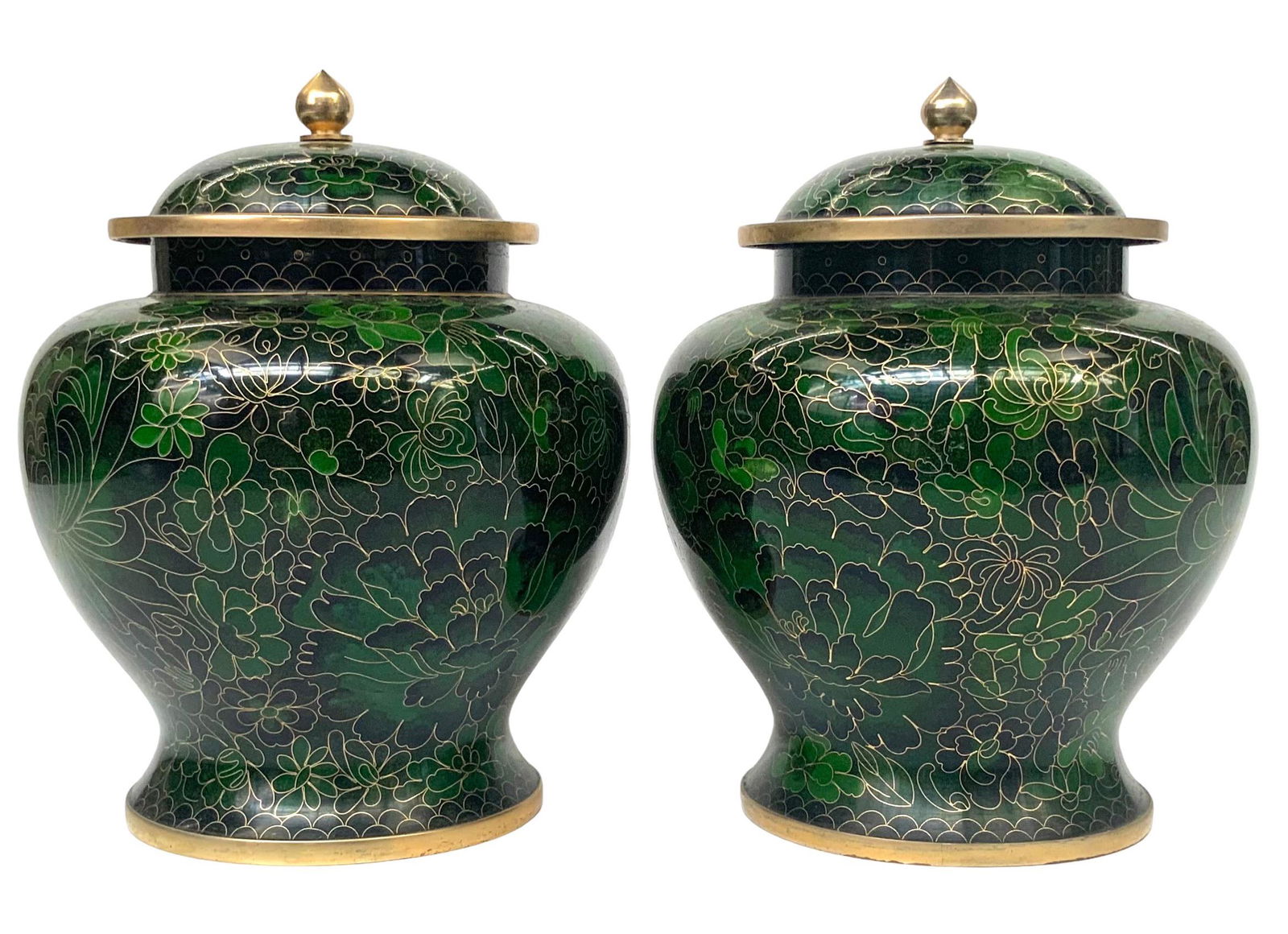 Pair of Green Cloisonne Ginger Jars. (1 of 3)