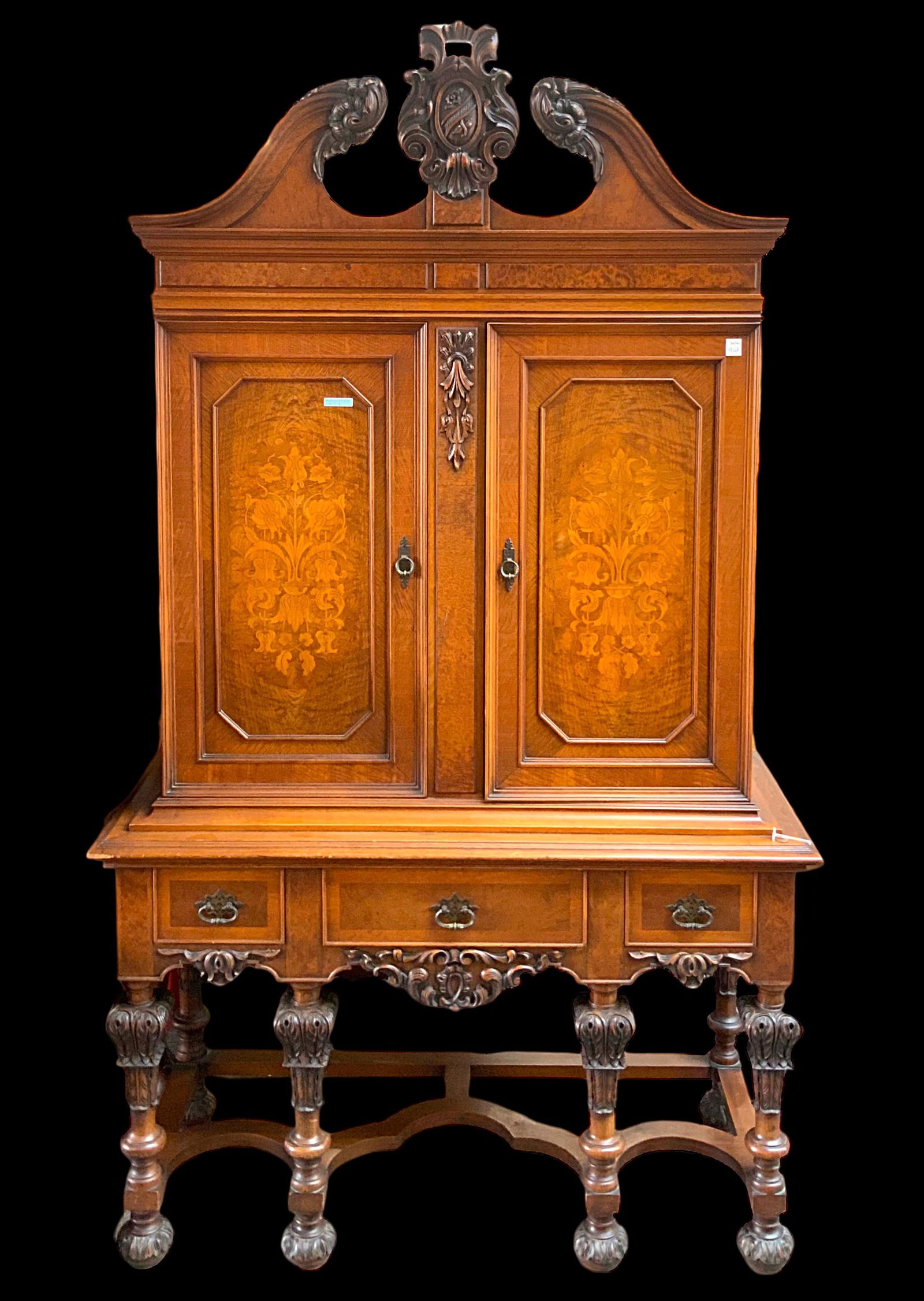 Jacobean Style Inlaid Walnut China Cabinet. (1 of 3)