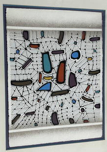 "Stained Glass II", Sgd. Paul Maxwell.: This signed screen resin print is by Paul Maxwell. It is signed lower right. It is numbered 47/100 lower left. It is a colorful print on paper and floated on board. The frame has a few scuffs, but the